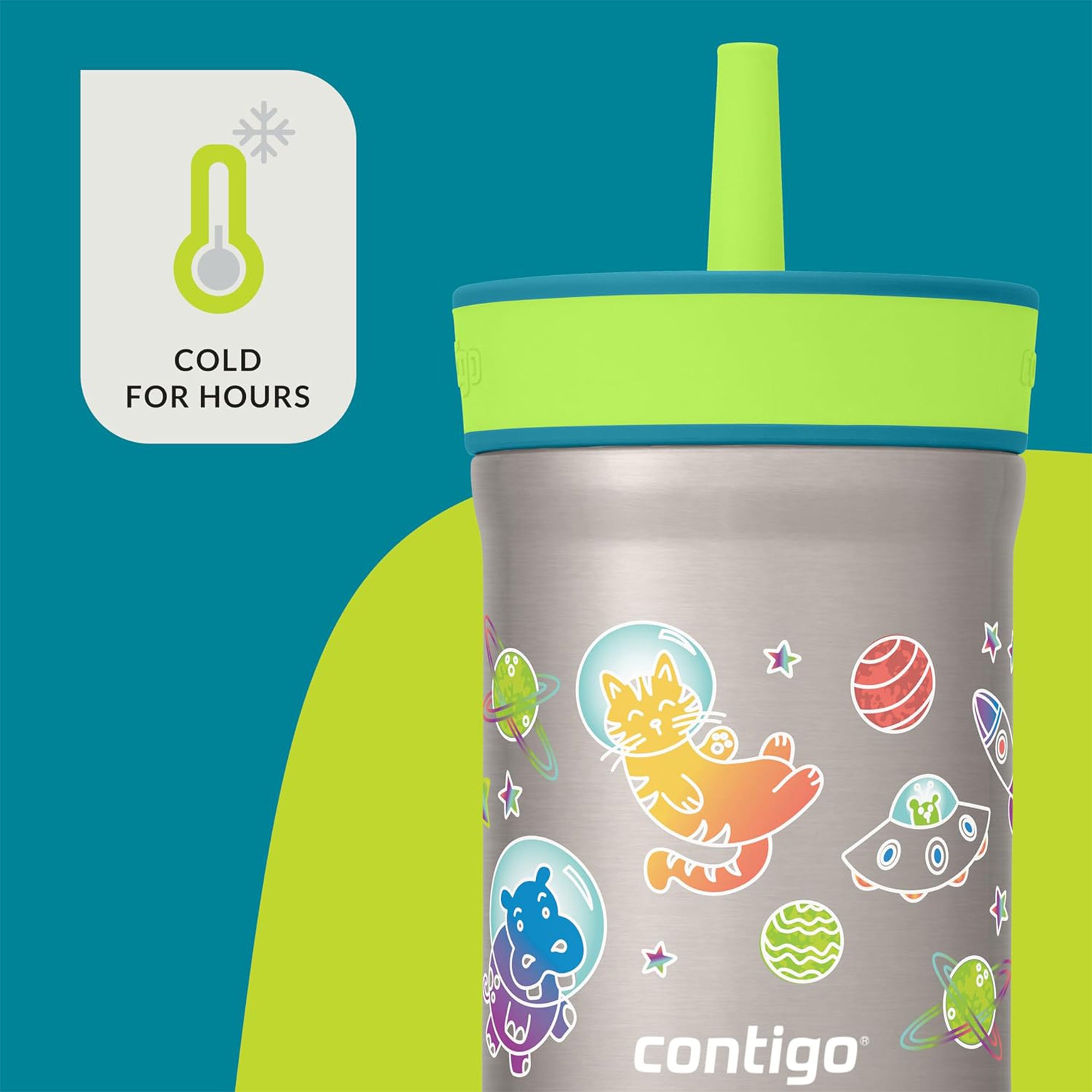 Contigo Leighton Insulated Straw Tumbler for Kids, 12 oz, Spacecraft/Juniper Lid