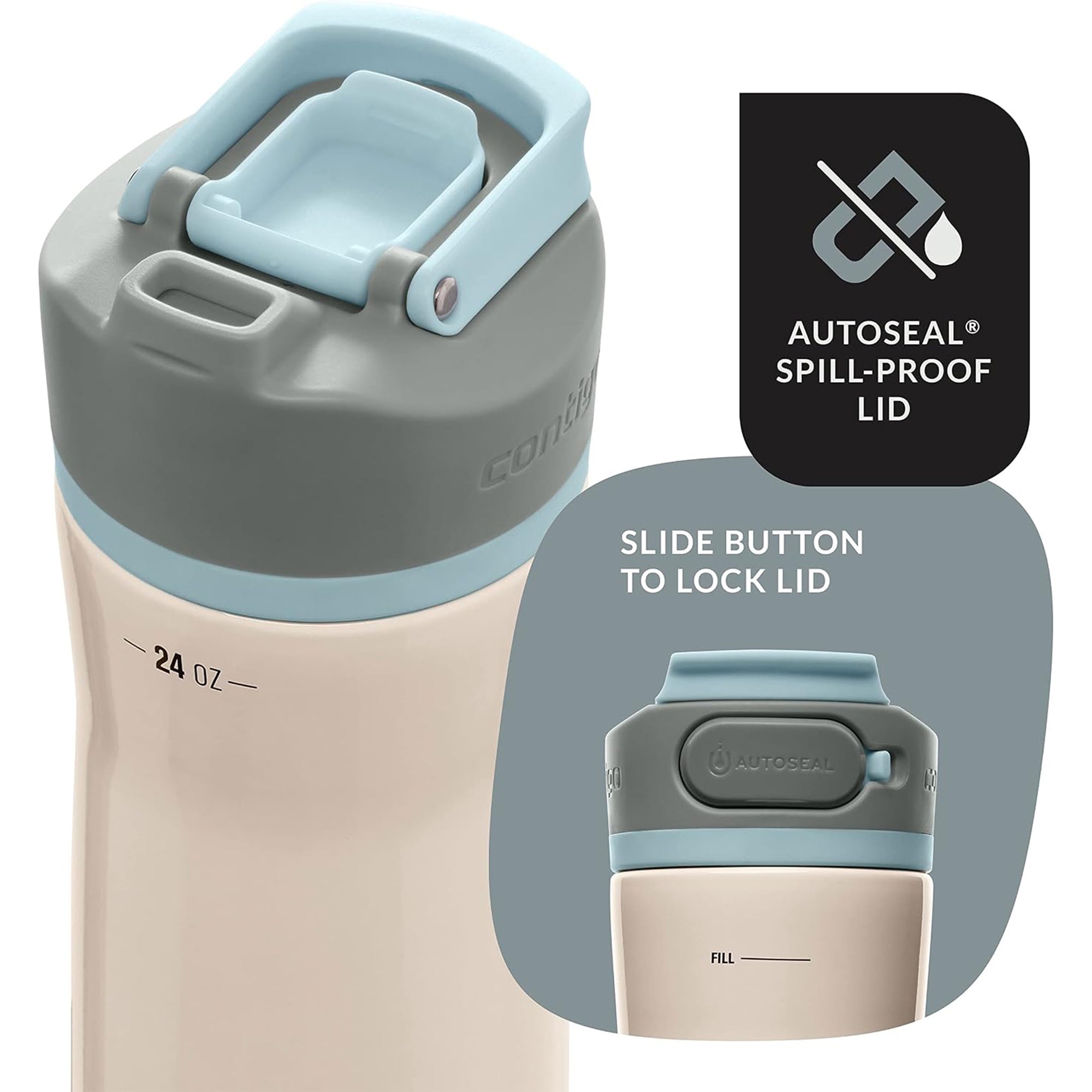Contigo Clybourn Chill Stainless Steel FreeFlow Filter Water Bottle, 24 oz, Salt