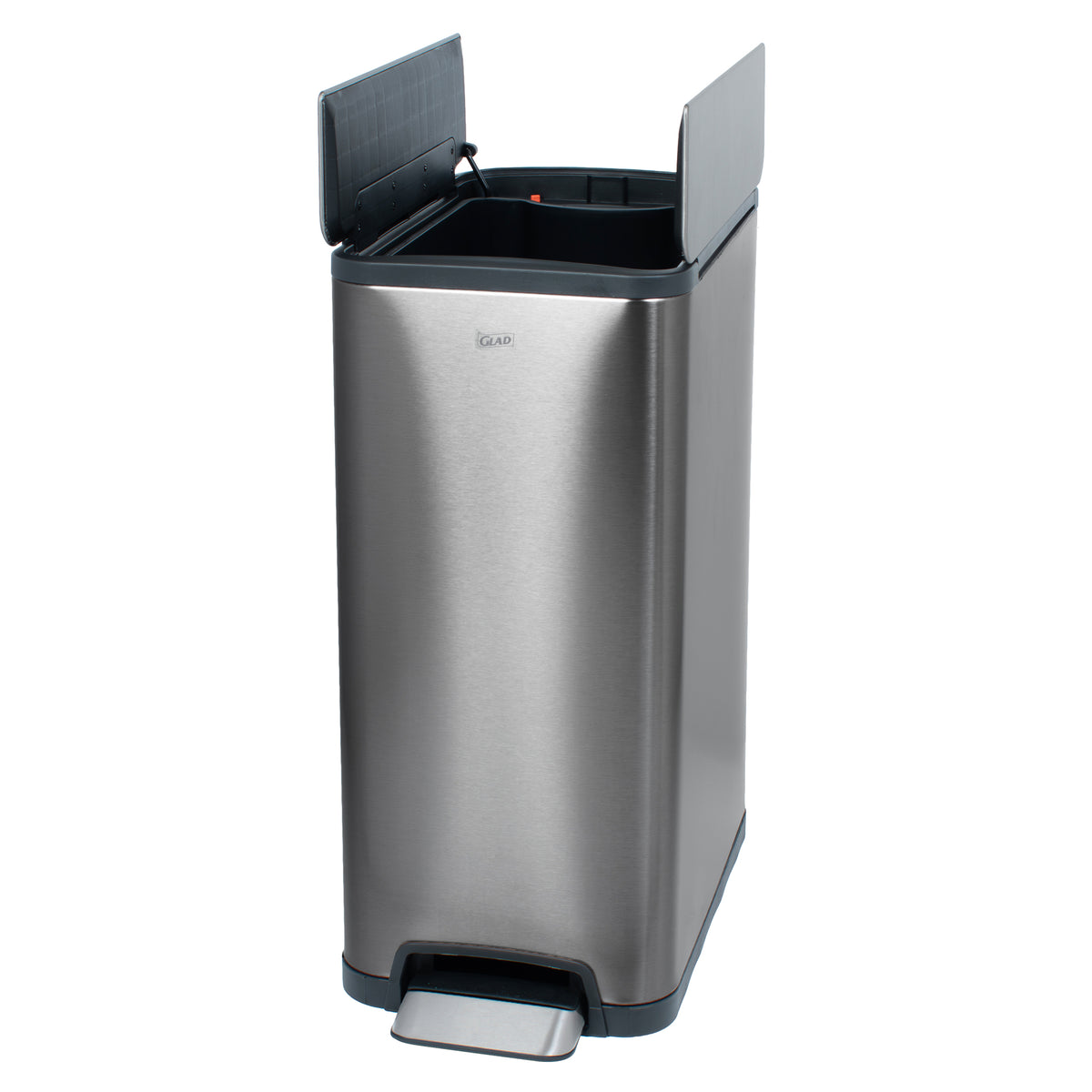 Glad 30L Stainless Steel Kitchen Trash Can with Wide Butterfly Opening, Gunmetal - VMInnovations