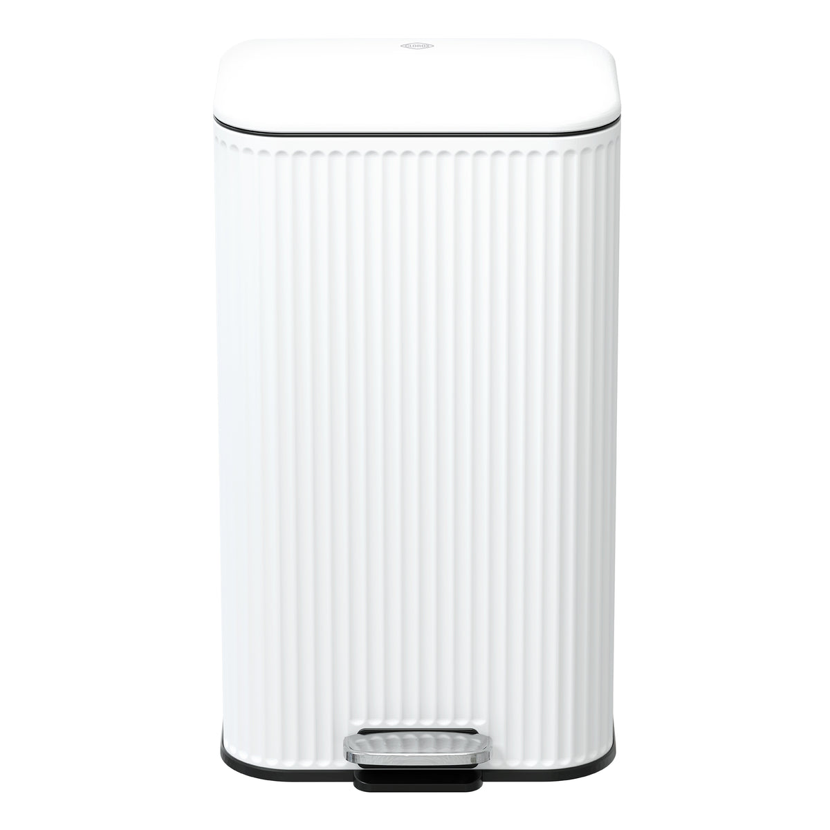 Clorox 30L Flute Stainless Steel Step Trash Can with Soft-Close Lid, White