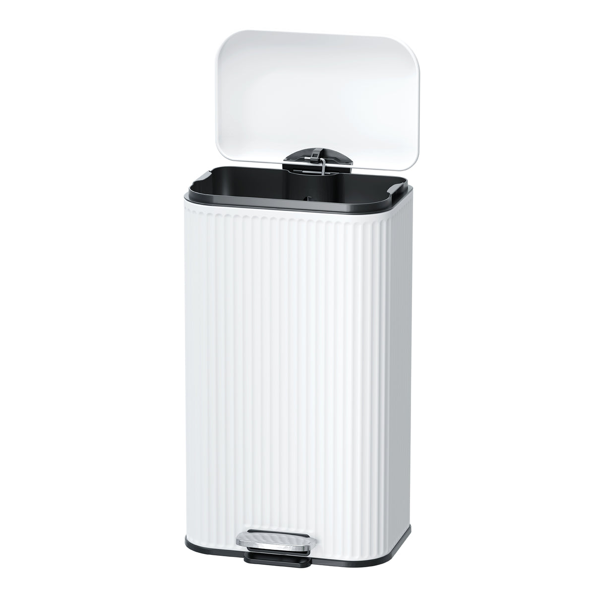 Clorox 30L Flute Stainless Steel Step Trash Can with Soft-Close Lid, White