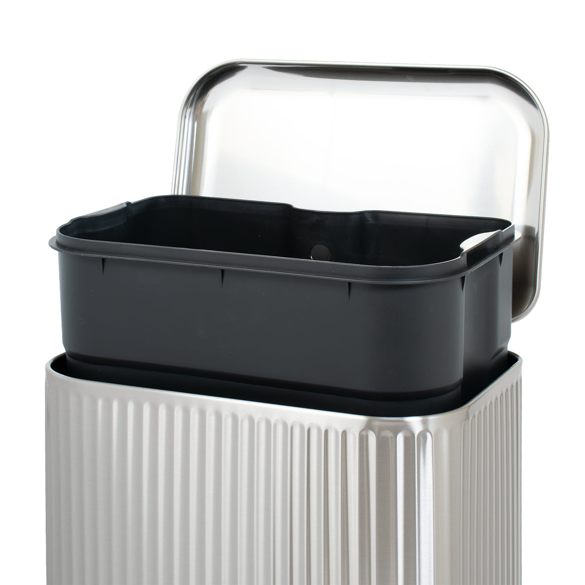 Clorox 50L Flute Stainless Steel Step Trash Can with Soft-Close Lid, Silver