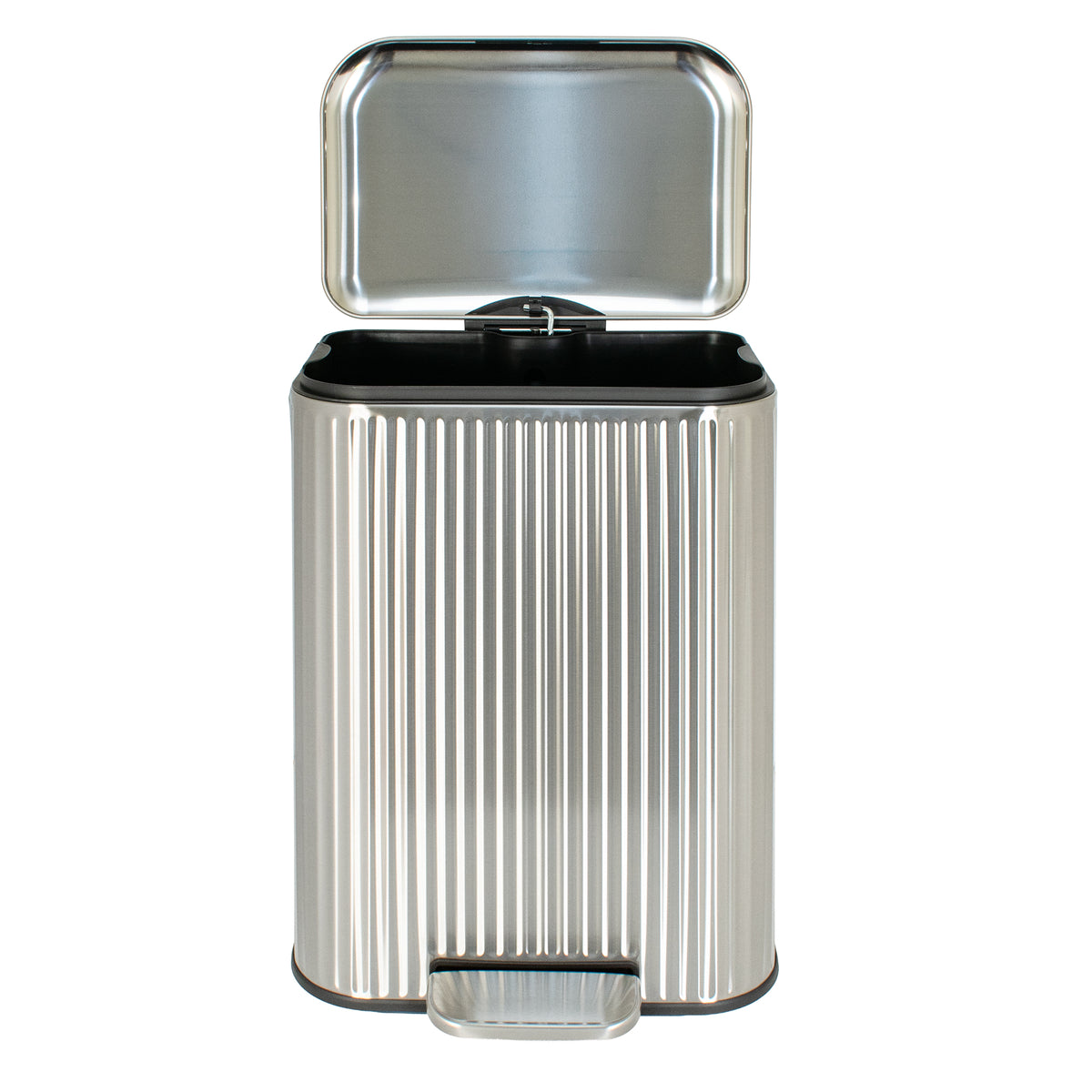 Clorox 50L Flute Stainless Steel Step Trash Can with Soft-Close Lid, Silver