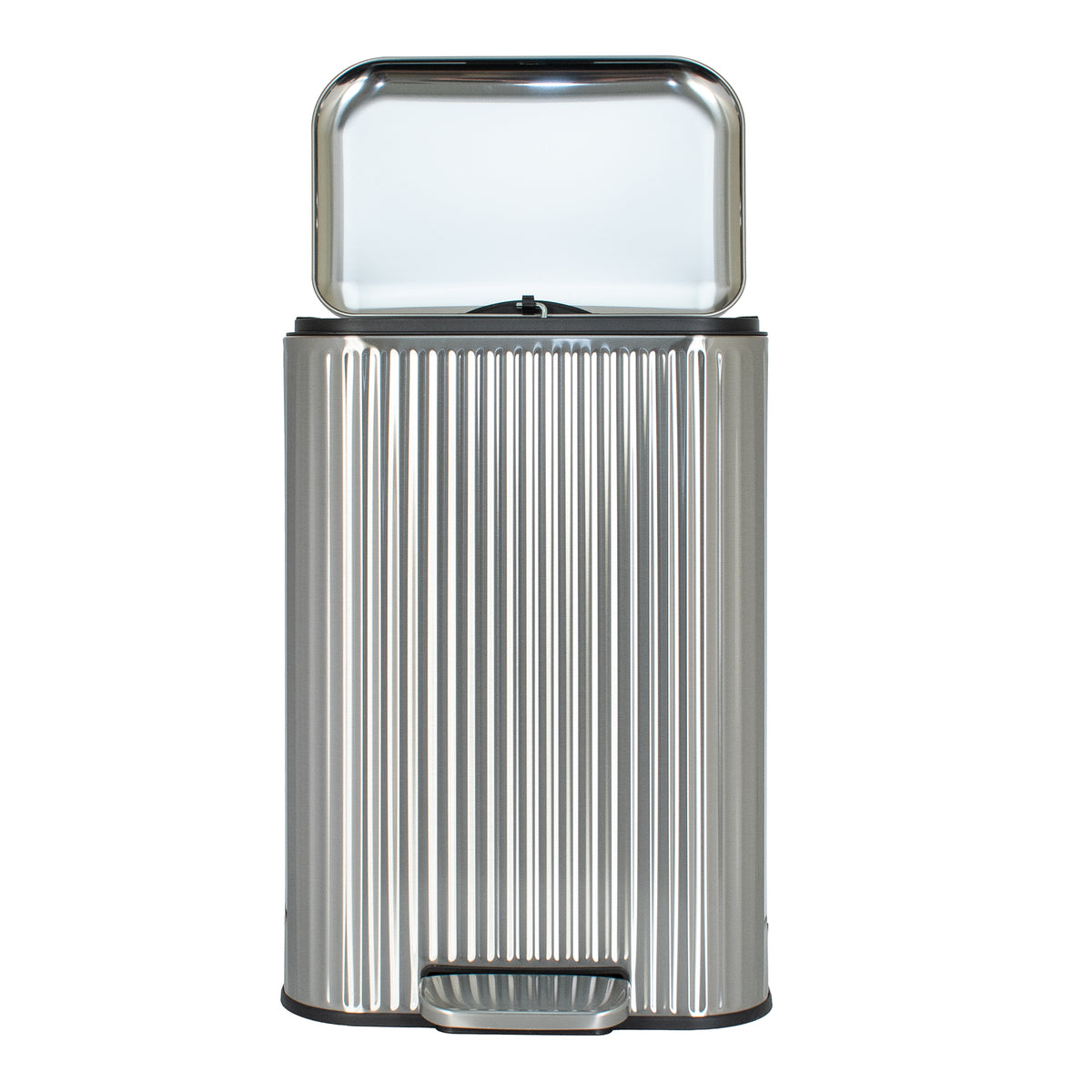 Clorox 50L Flute Stainless Steel Step Trash Can with Soft-Close Lid, Silver