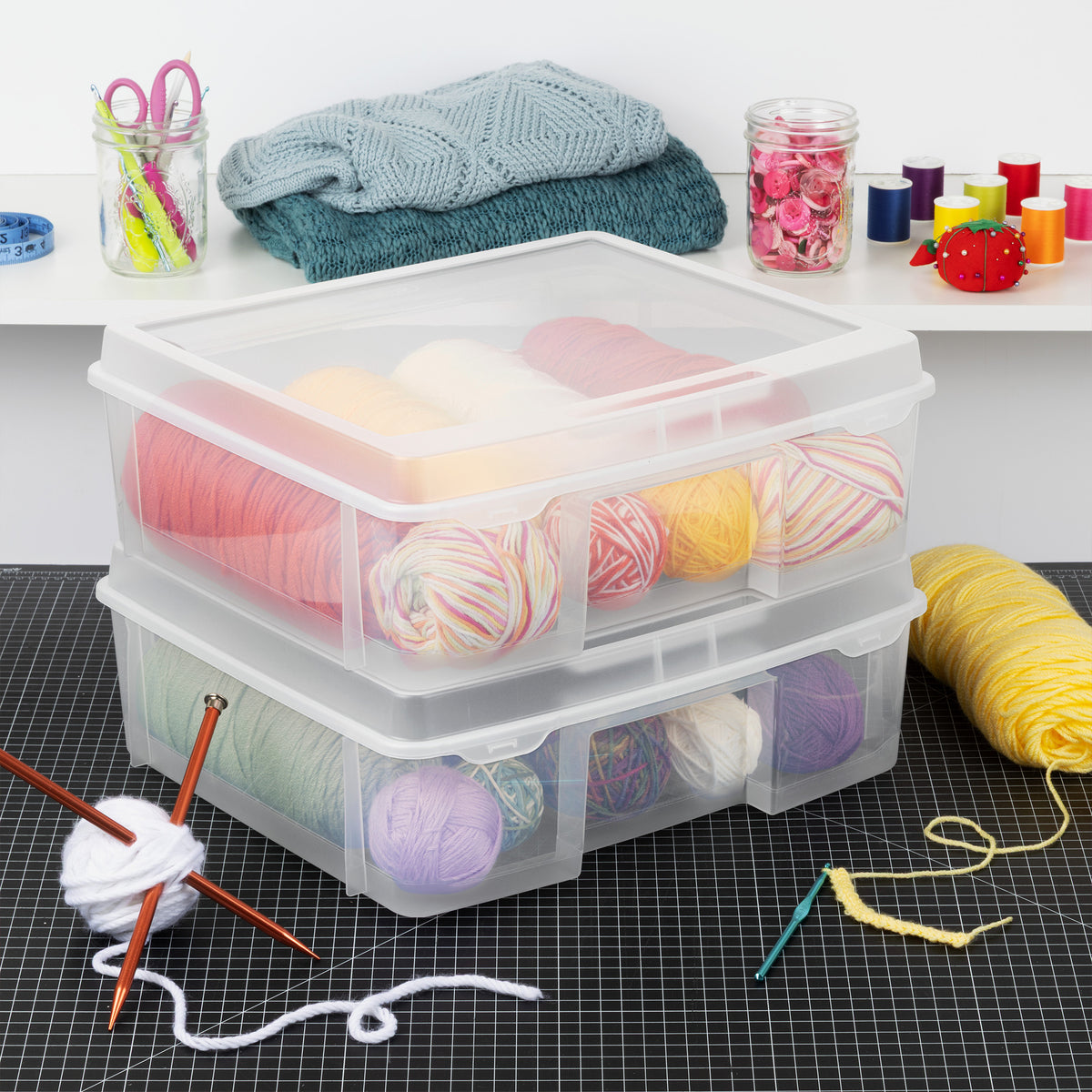 Sterilite Plastic Large Project Case, Scrapbook Paper Storage, Clear, 12 Pack