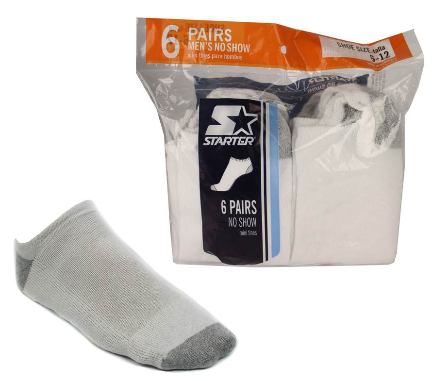 6 Pairs Starter SM47026 Men's No Show Socks Quality White -Size 6-12 - Open Box