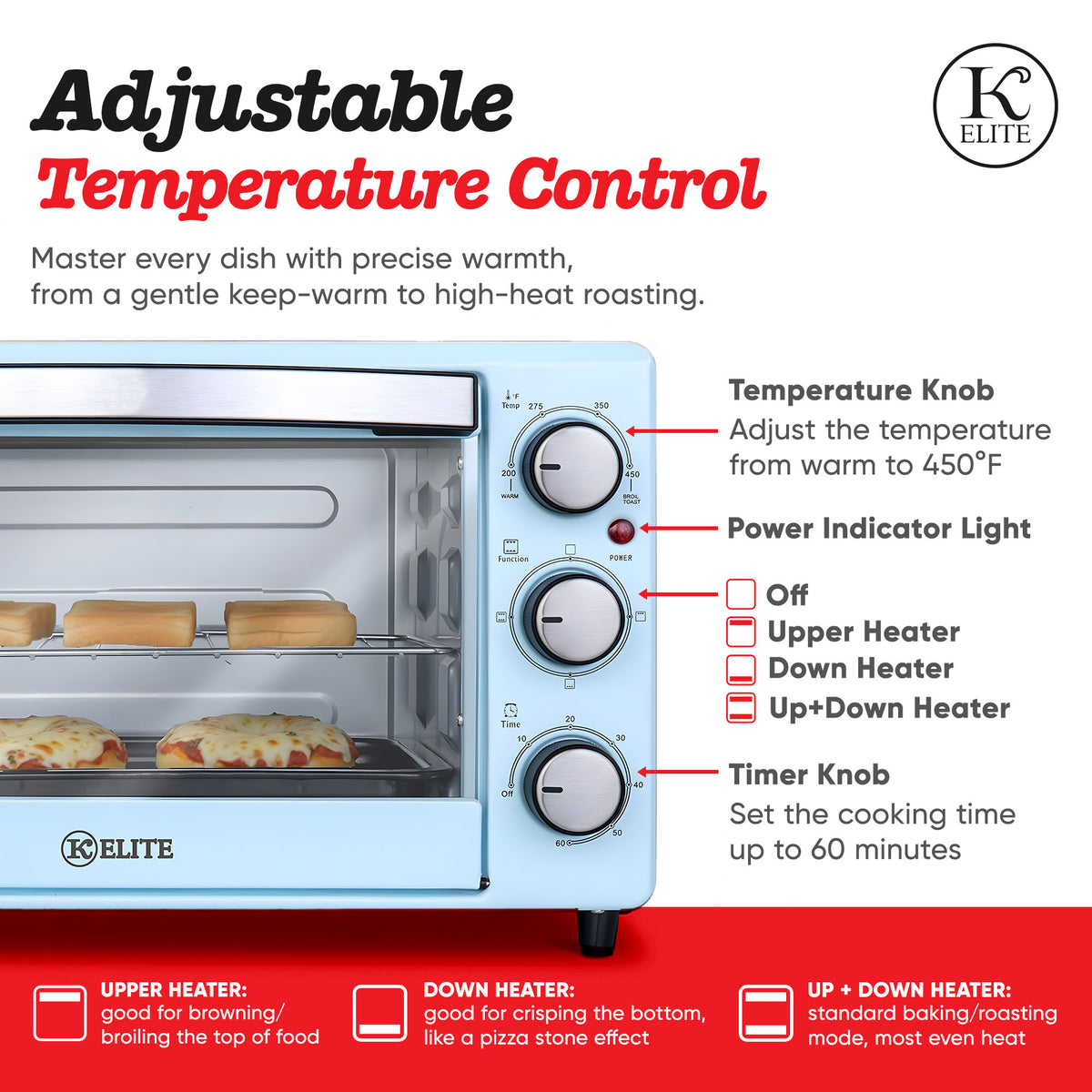 Kitchen Elite Toaster Oven, Compact Countertop Appliance with Bake Tray, Blue