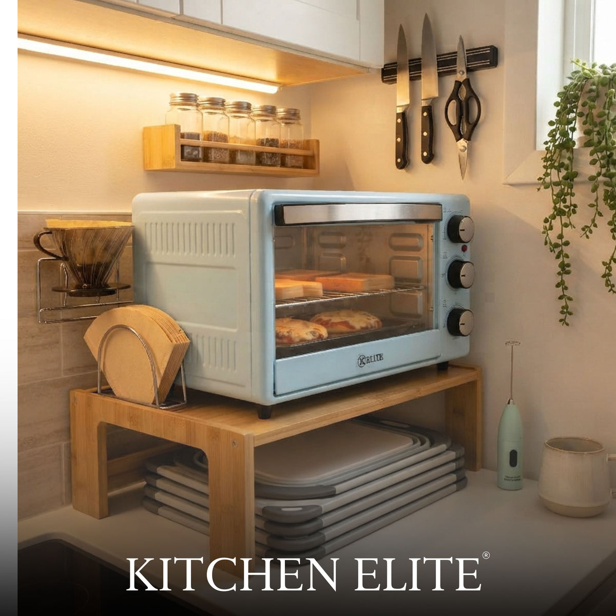 Kitchen Elite Toaster Oven, Compact Countertop Appliance with Bake Tray, Blue