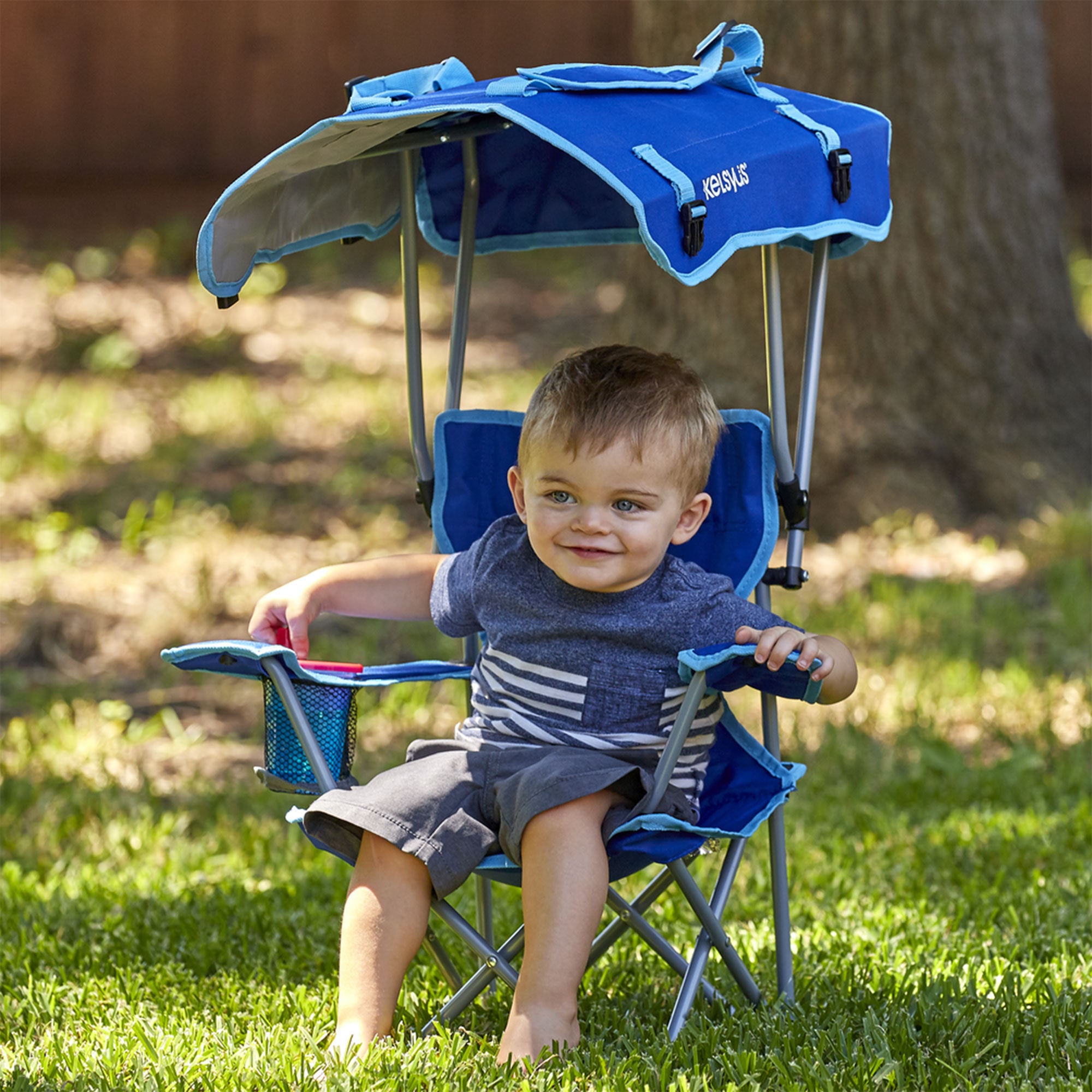 Kelsyus Kids Original Canopy Folding Backpack Lounge Chair, Blue (Open Box)