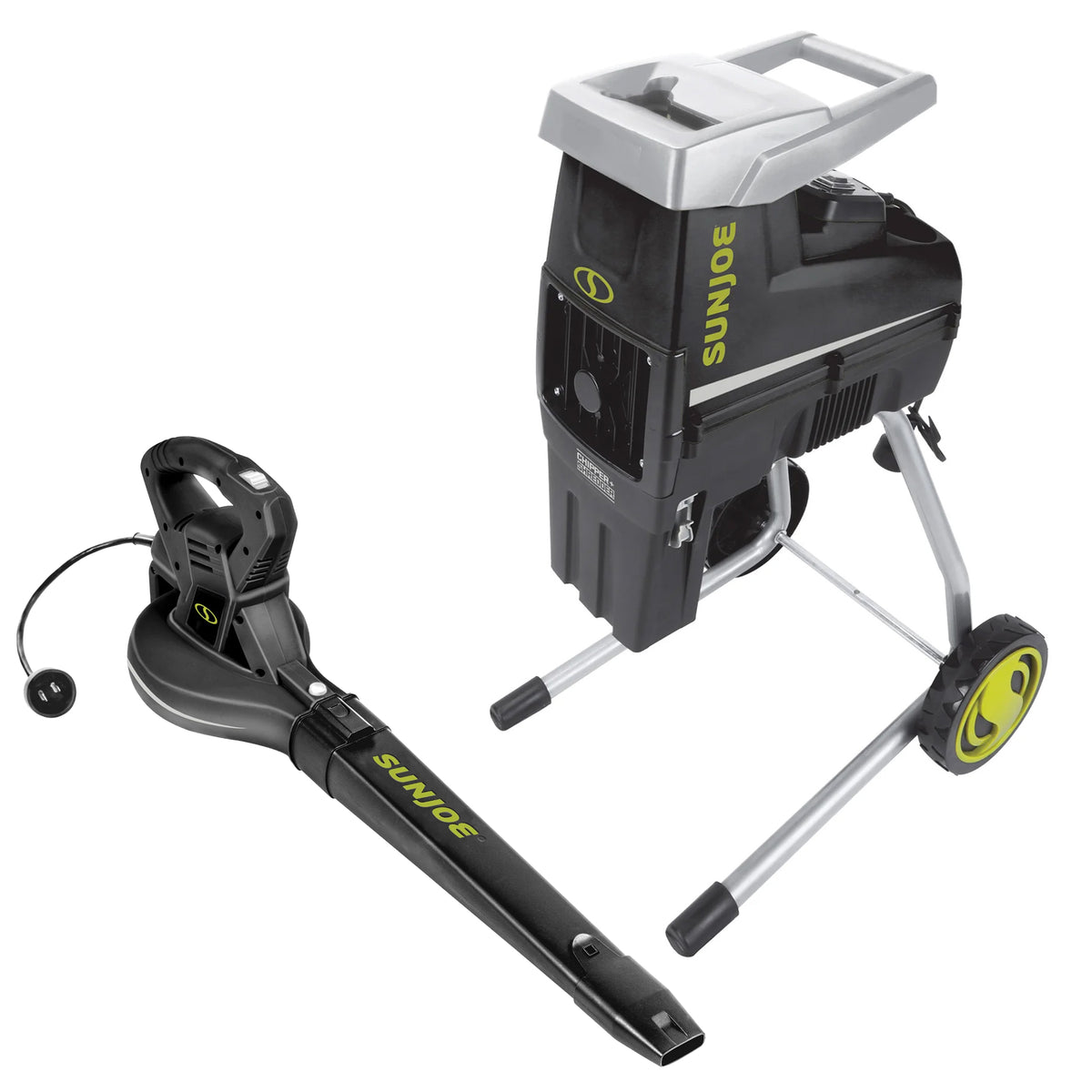Sun Joe Silent Wood Chipper Shredder & 120V 2-Speed Electric All-Purpose Blower - VMInnovations
