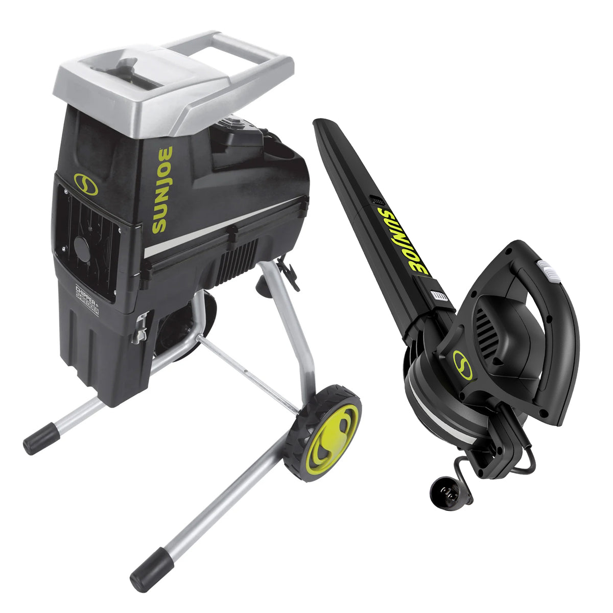 Sun Joe Silent Wood Chipper Shredder & 120V 155 MPH Electric All-Purpose Blower