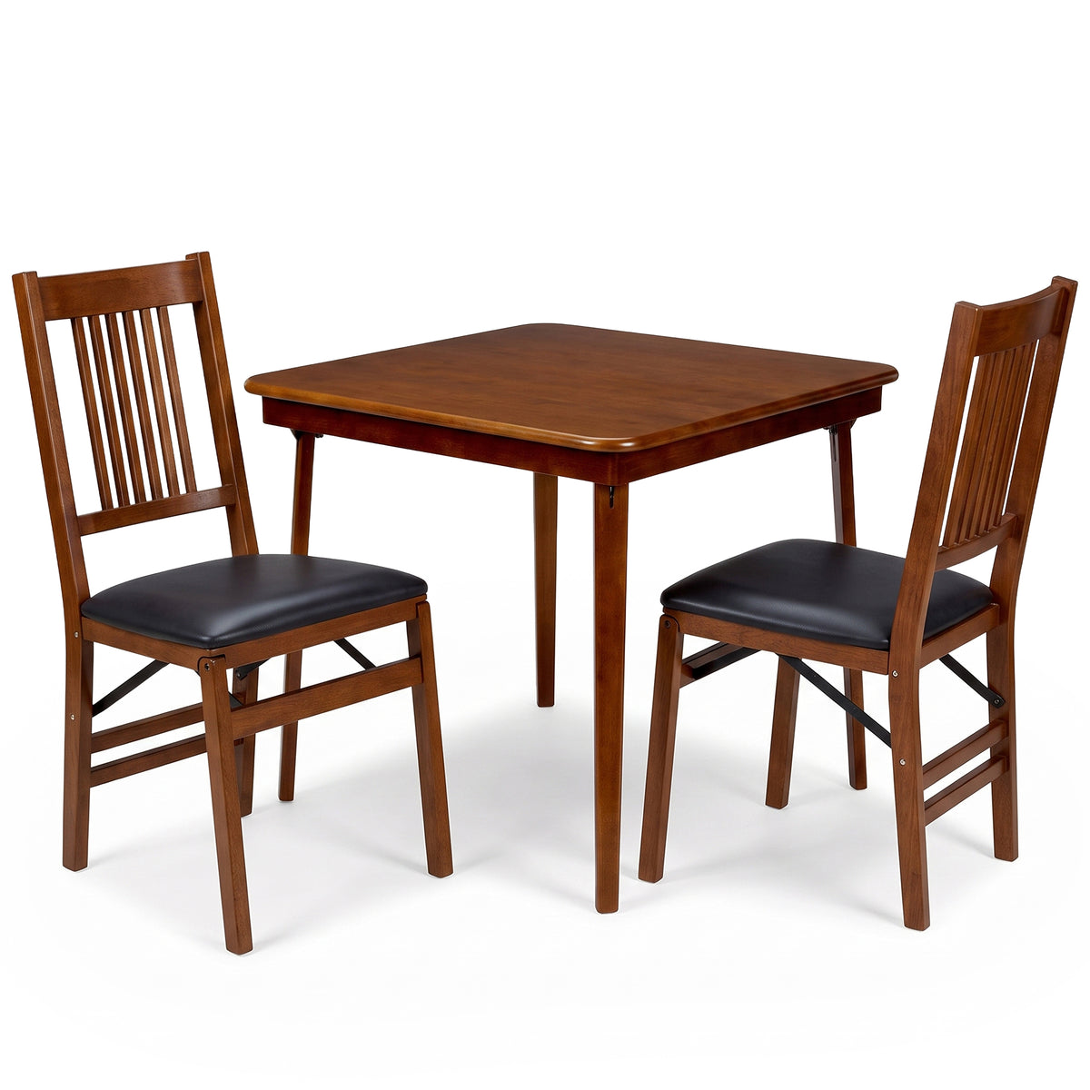 MECO Stakmore Wood Folding Card Table & Vinyl Upholstered Seat Folding Chair Set