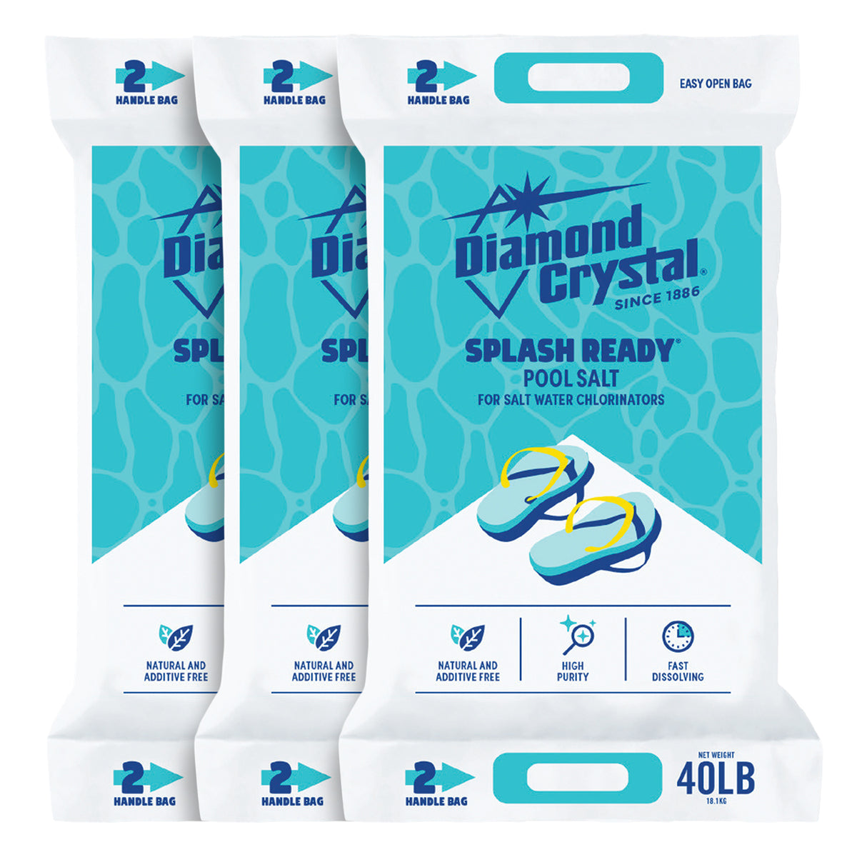 Diamond Crystal 3 Pack Splash Ready Pool Salt for Salt Water Chlorinators, 40 lb