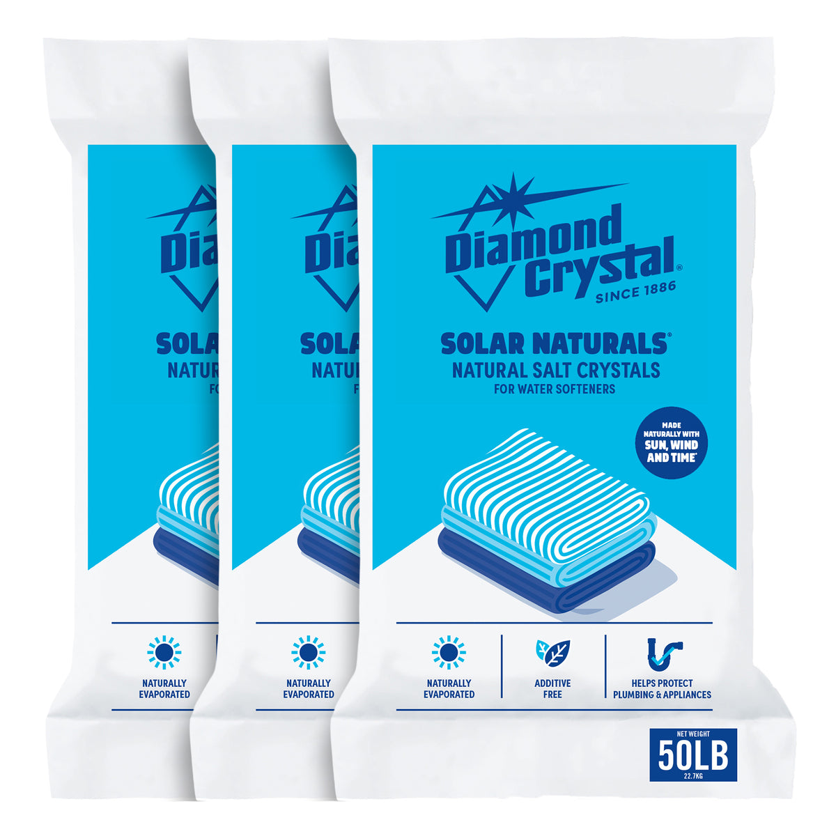 Diamond Crystal 3 Pack Solar Naturals Water Softener Pure Salt Crystals, 50 lbs