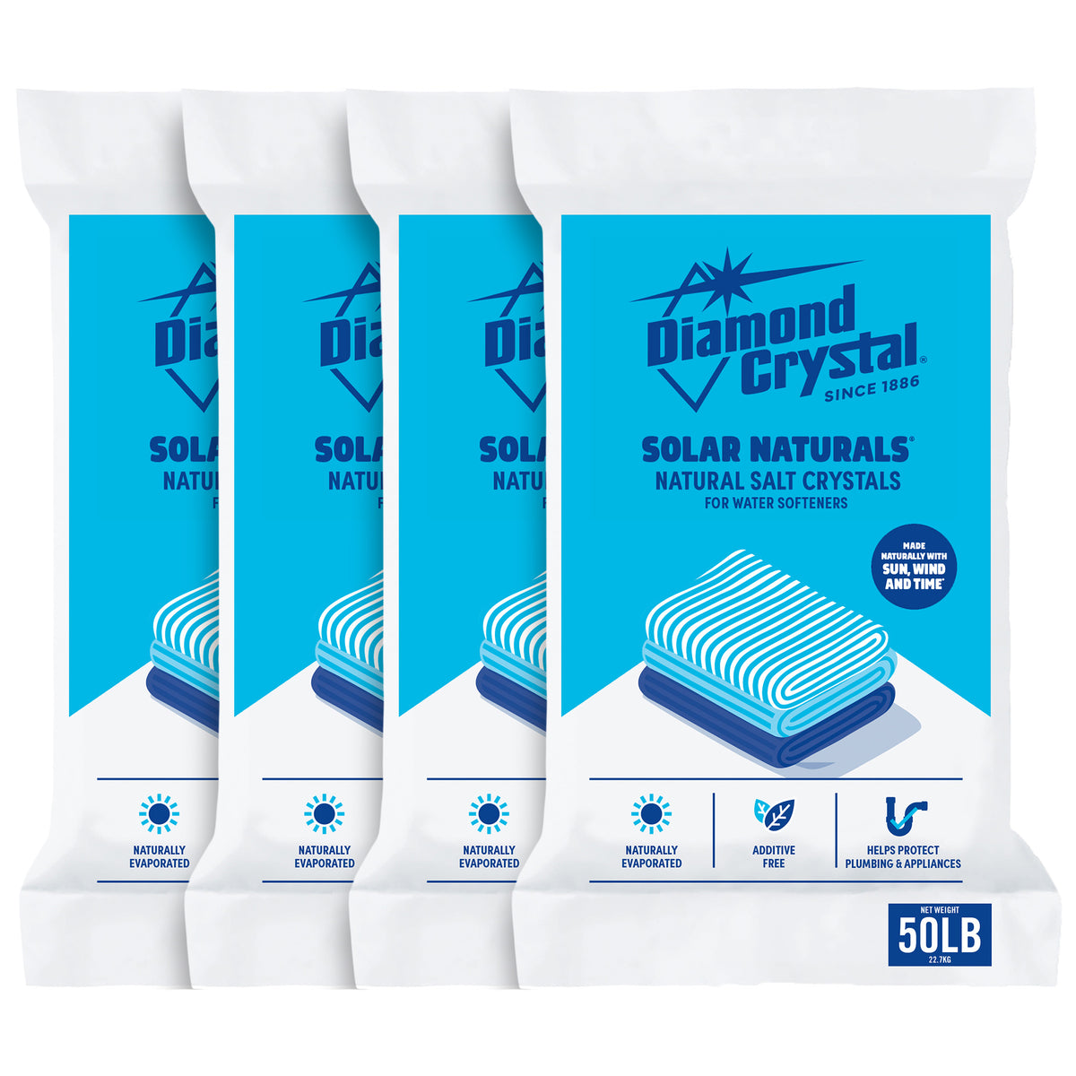 Diamond Crystal 4 Pack Solar Naturals Water Softener Pure Salt Crystals, 50 lbs