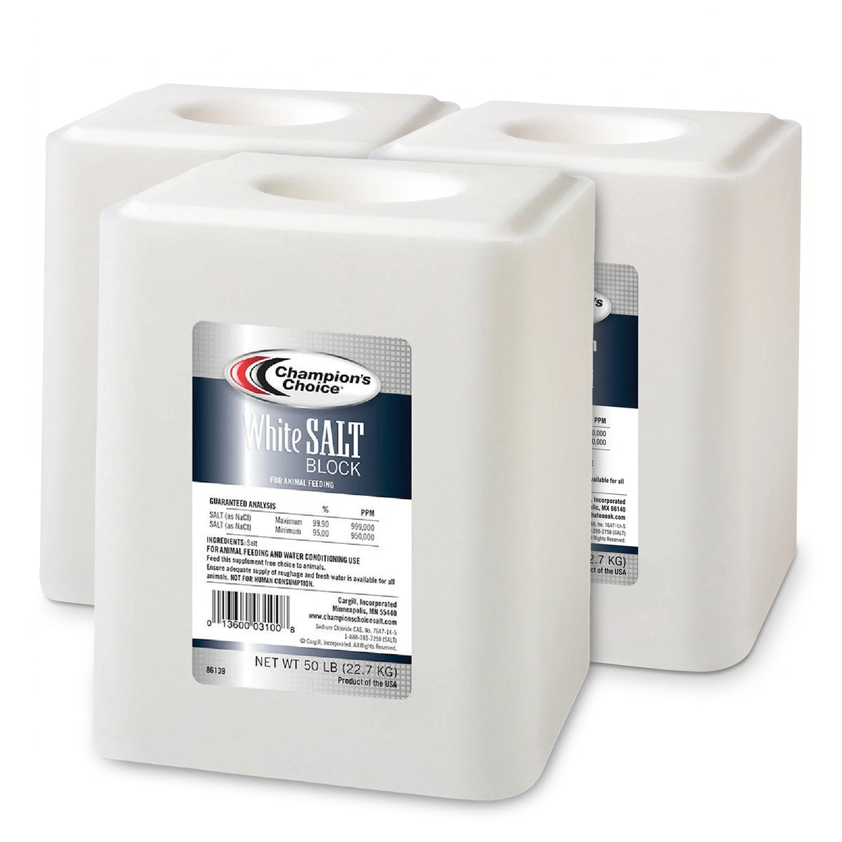 Champion's Choice 3 Pack Salt Block, Livestock Feed for Animal's Diets, 50 lbs