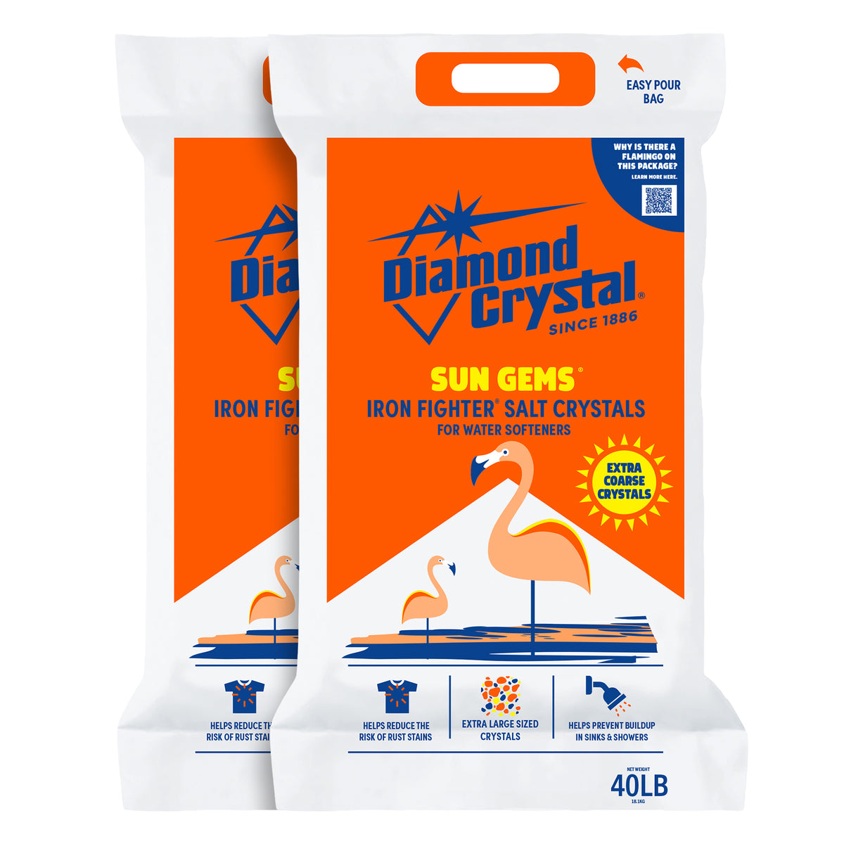 Diamond Crystal 2 Pack Sun Gems Iron Fighter Water Softener Salt Crystals, 40 lb