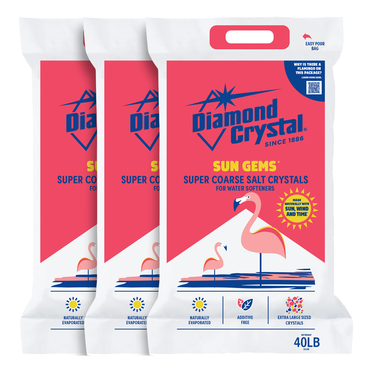 Diamond Crystal 3 Pack Sun Gems Water Softener Super Coarse Salt Crystals, 40 lb