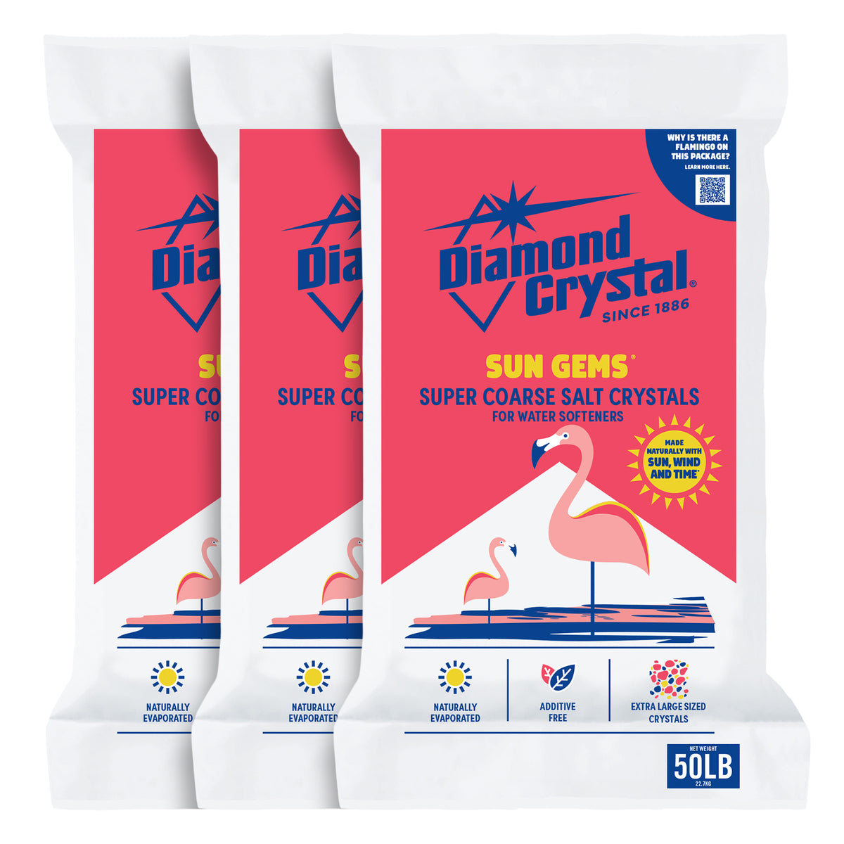 Diamond Crystal 3 Pack Sun Gems Water Softener Super Coarse Salt Crystals, 50 lb