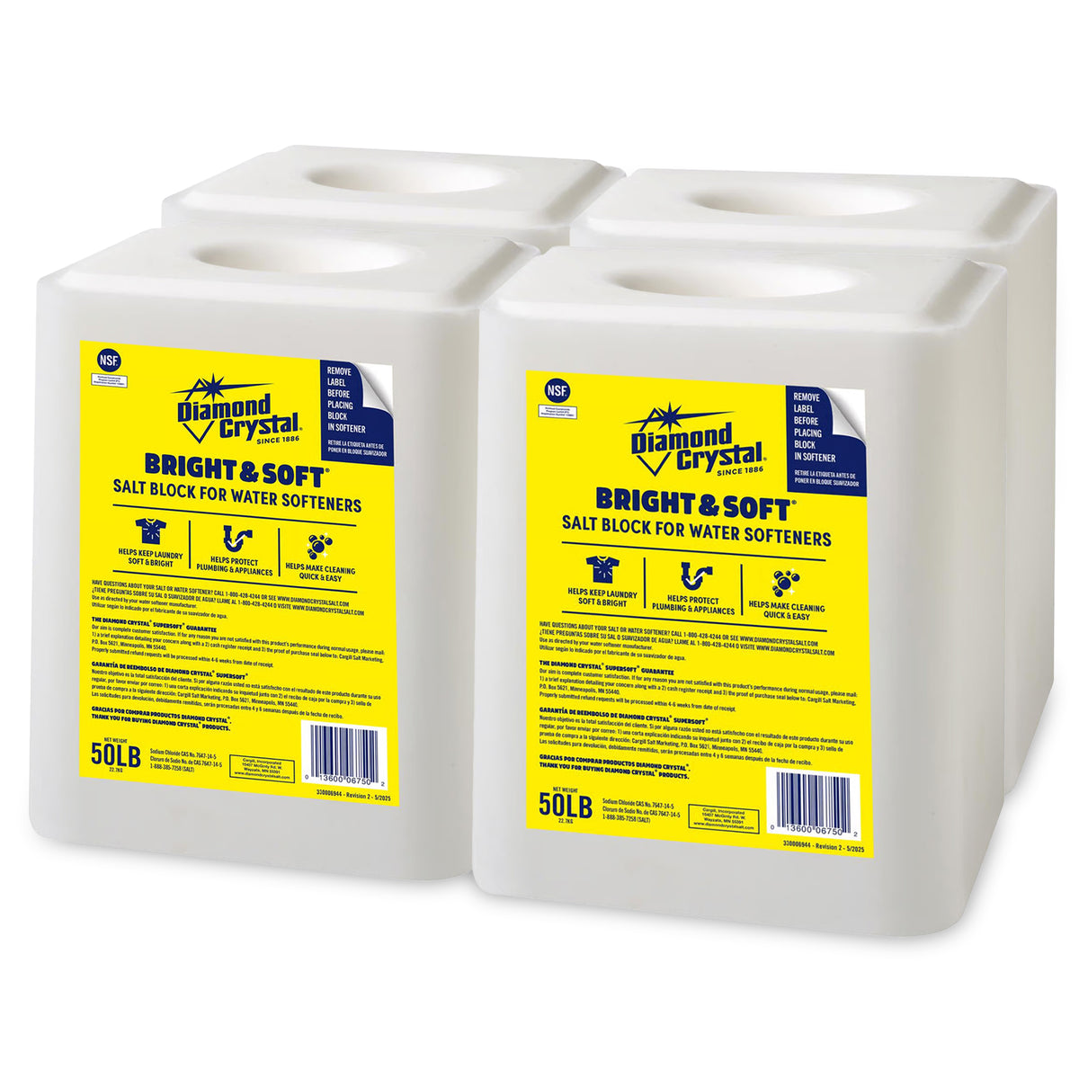 Diamond Crystal 4 Pack Bright and Soft Water Softener Soluble Salt Block, 50 lb