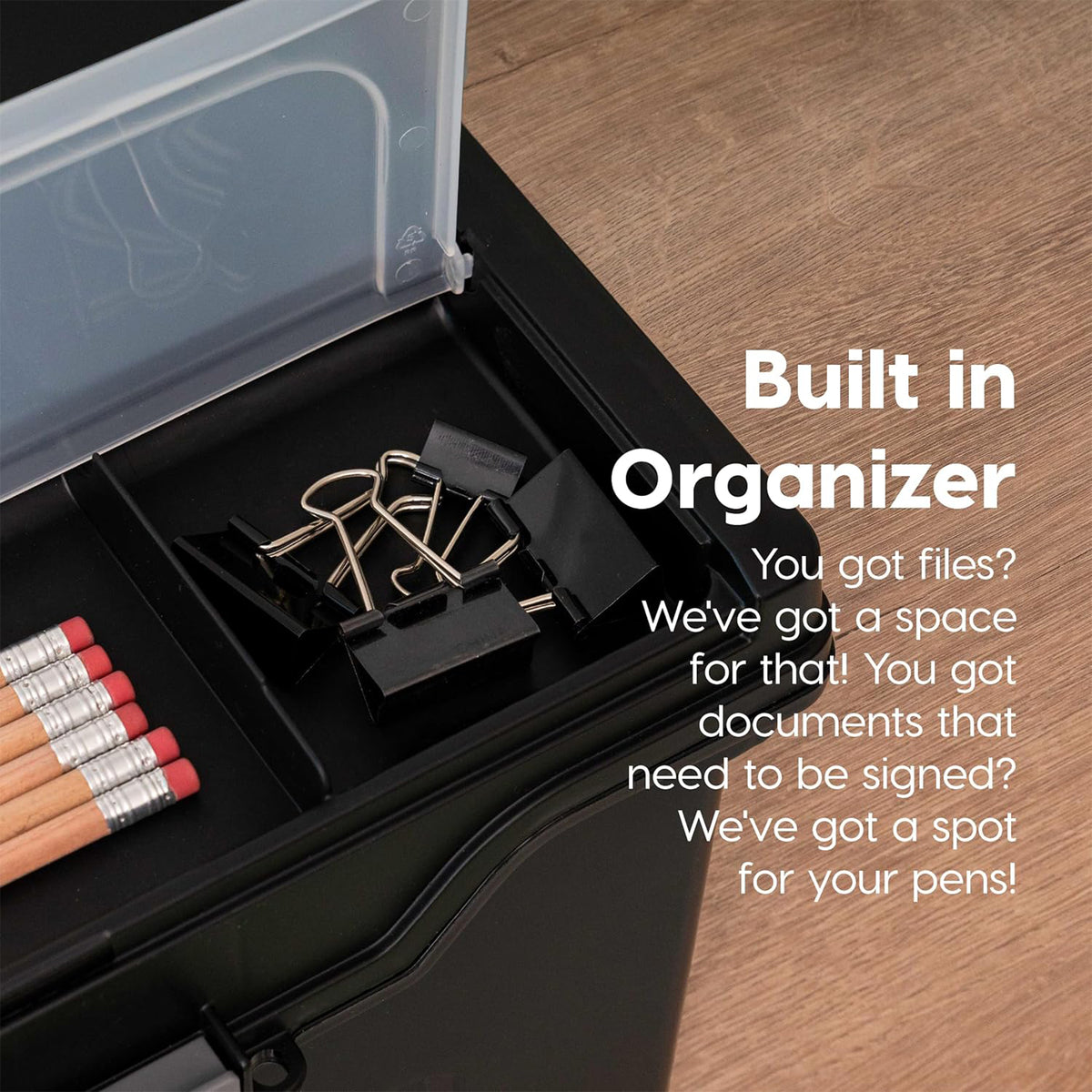 IRIS USA 4-Pack Plastic File Box Organizer with Lid, Letter File Storage, Black