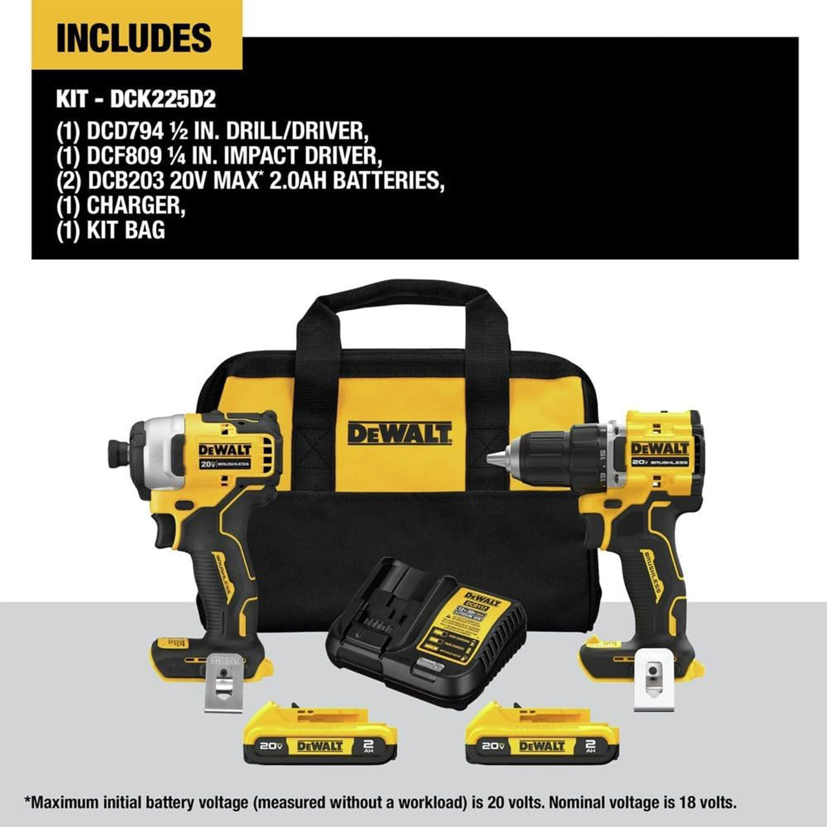 Dewalt 0.5" Cordless Drill Driver and 0.25" Cordless Impact Driver Kit (Renewed)