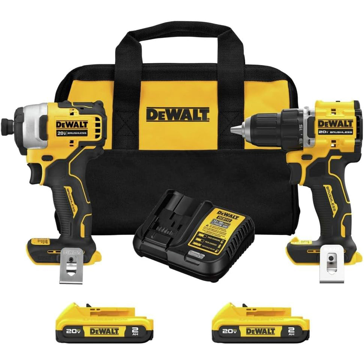 Dewalt 0.5" Cordless Drill Driver and 0.25" Cordless Impact Driver Kit (Renewed)