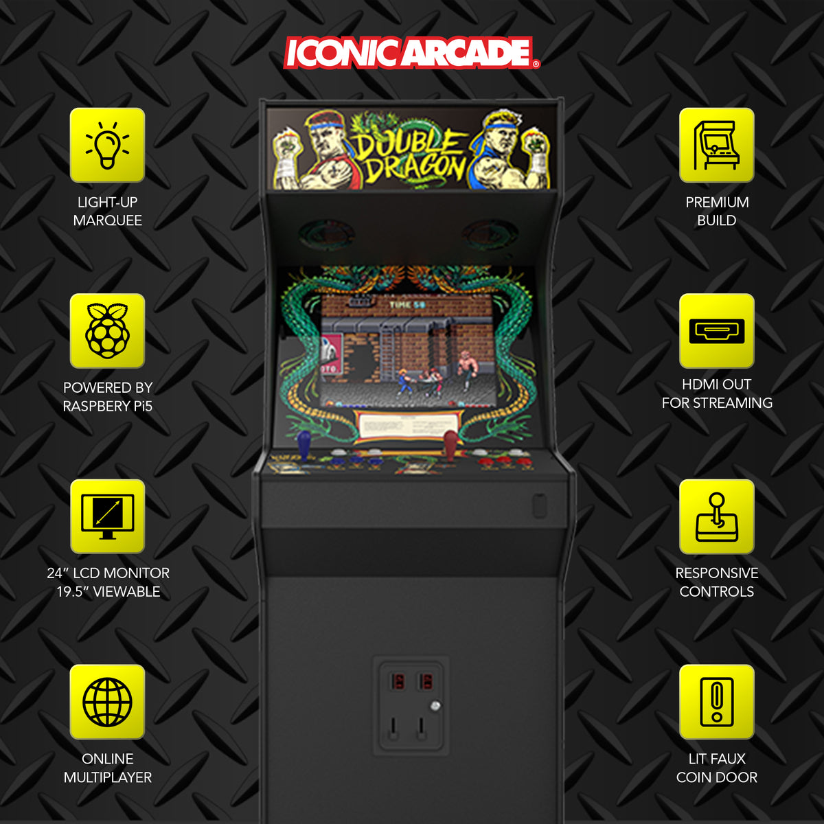 Iconic Arcade Double Dragon XT Arcade Machine with 14 Games, 19.5-Inch Screen
