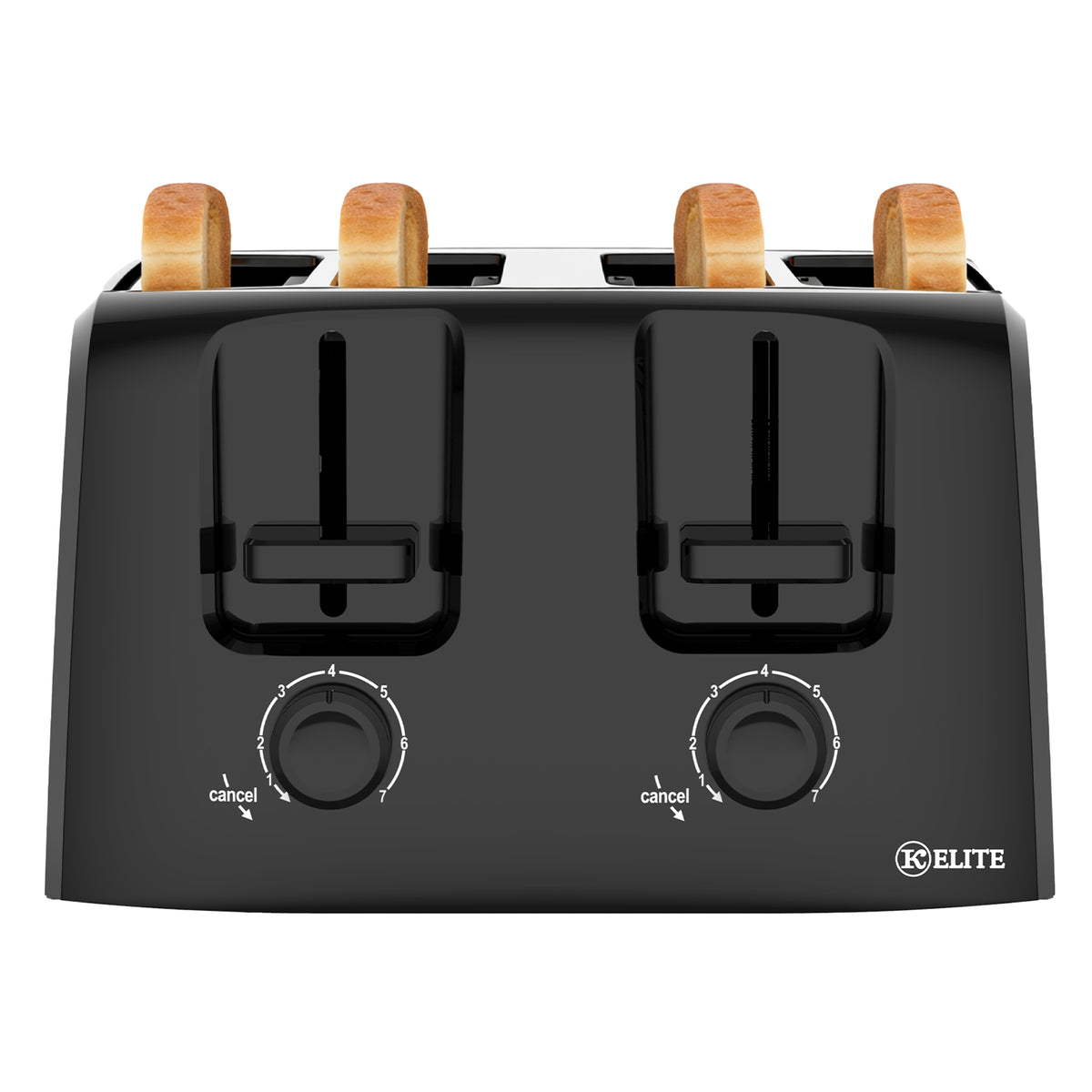 Kitchen Elite 4-Slice Toaster with Dual Control, 7 Shade Settings, 1500W, Black