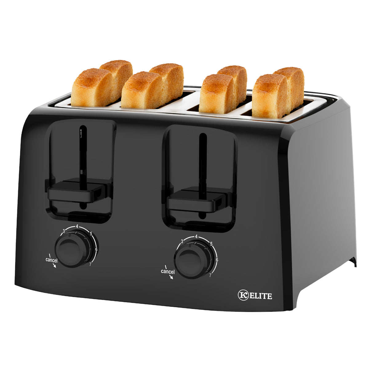 Kitchen Elite 4-Slice Toaster with Dual Control, 7 Shade Settings, 1500W, Black