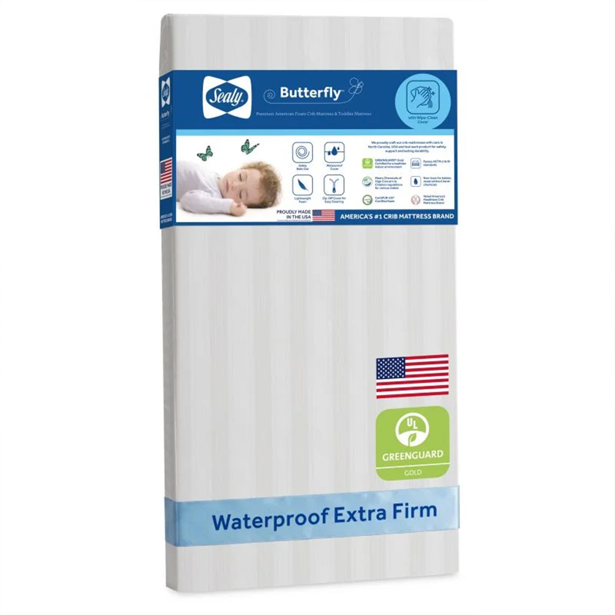 Sealy Baby Infant & Toddler Butterfly Crib Mattress, 52 x 28 Inch, Gray Stripe
