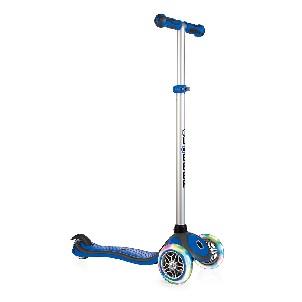 Globber 442-100 V2 3-Wheel Kids Kick Scooter with LED Light Up Wheels, Dark Blue