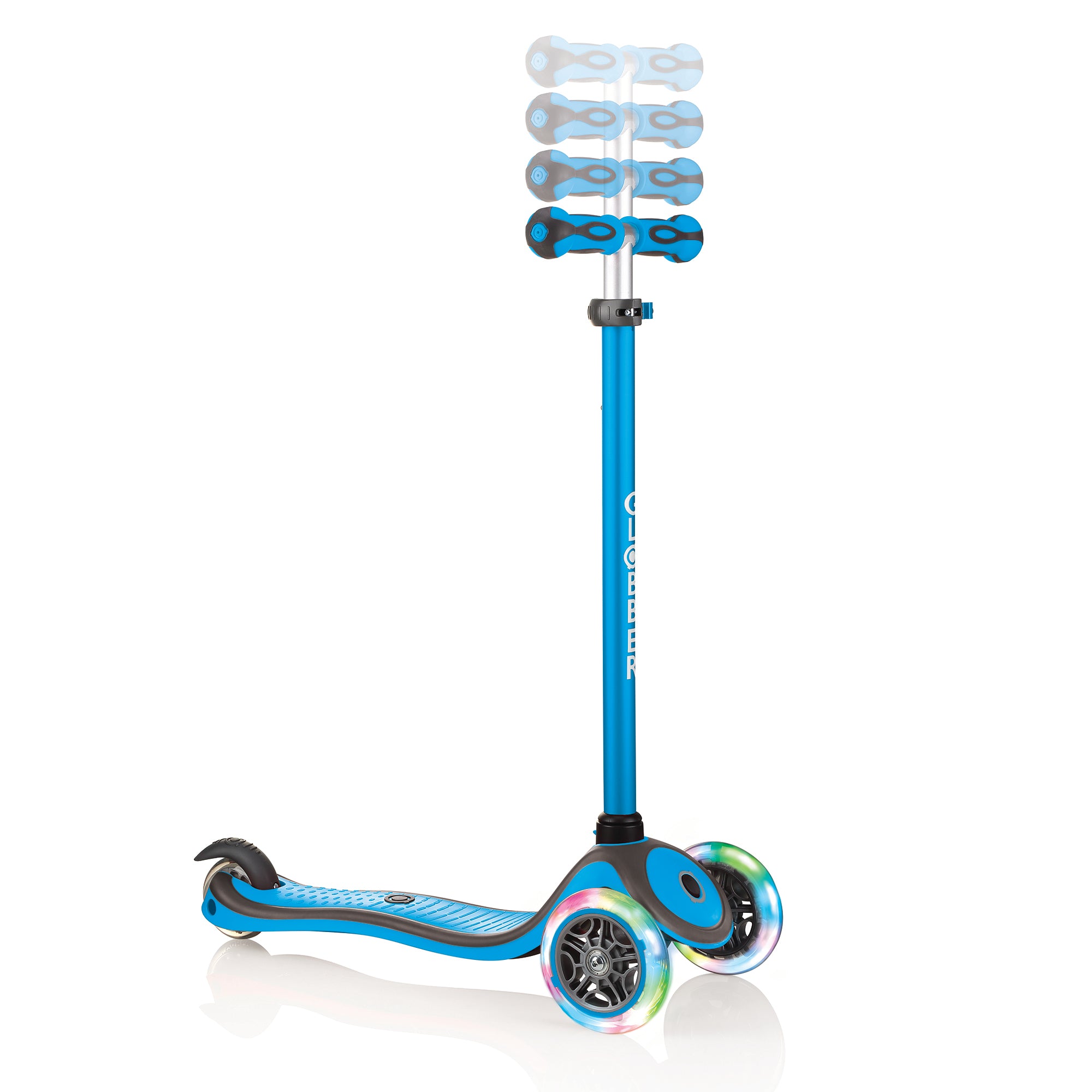 Globber V2 3-Wheel Kids Kick Scooter with LED Light Up Wheels, Sky Blue (Used)