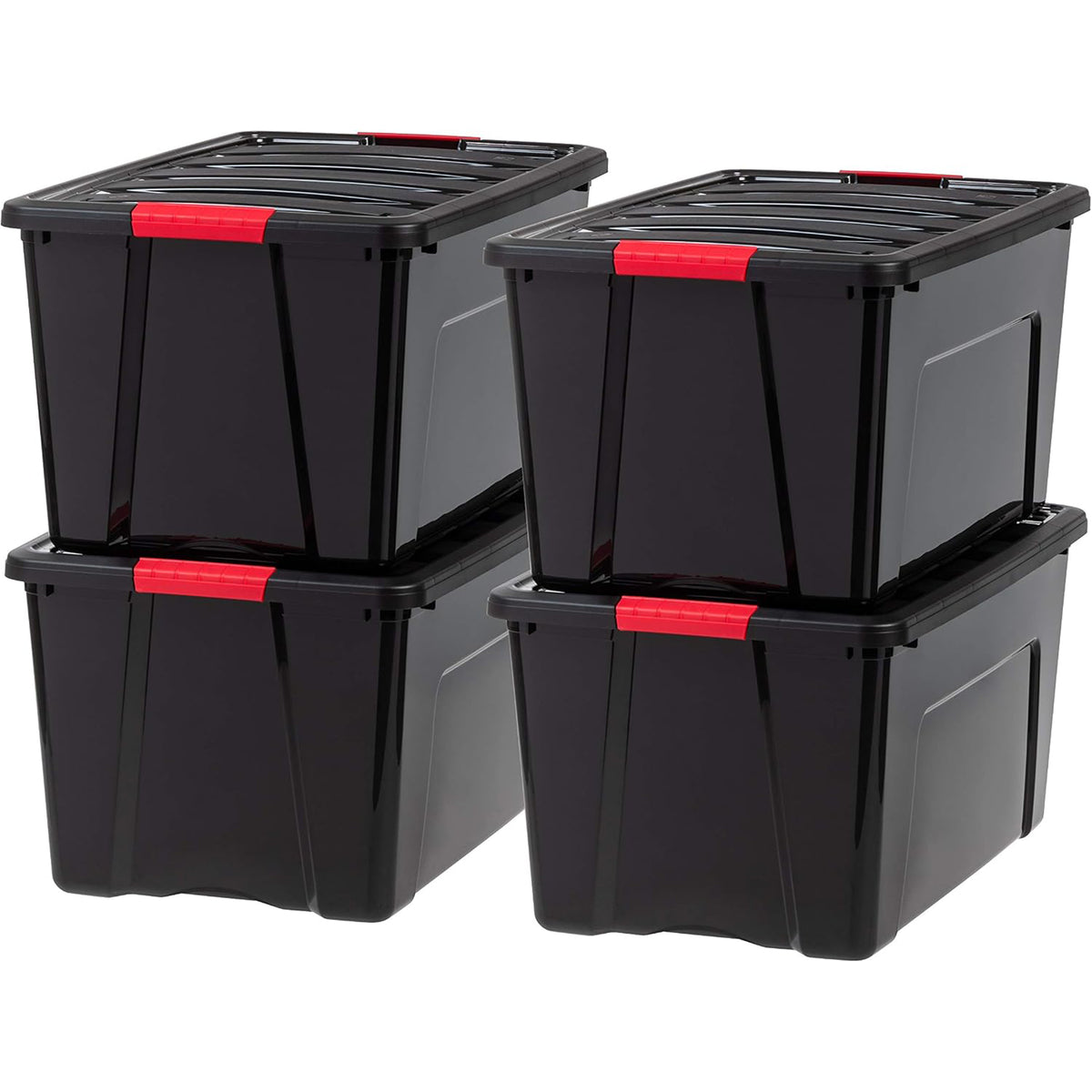 IRIS USA 4 Pack 72 Qt Stackable Plastic Storage Bins with Lids for Closet, Black
