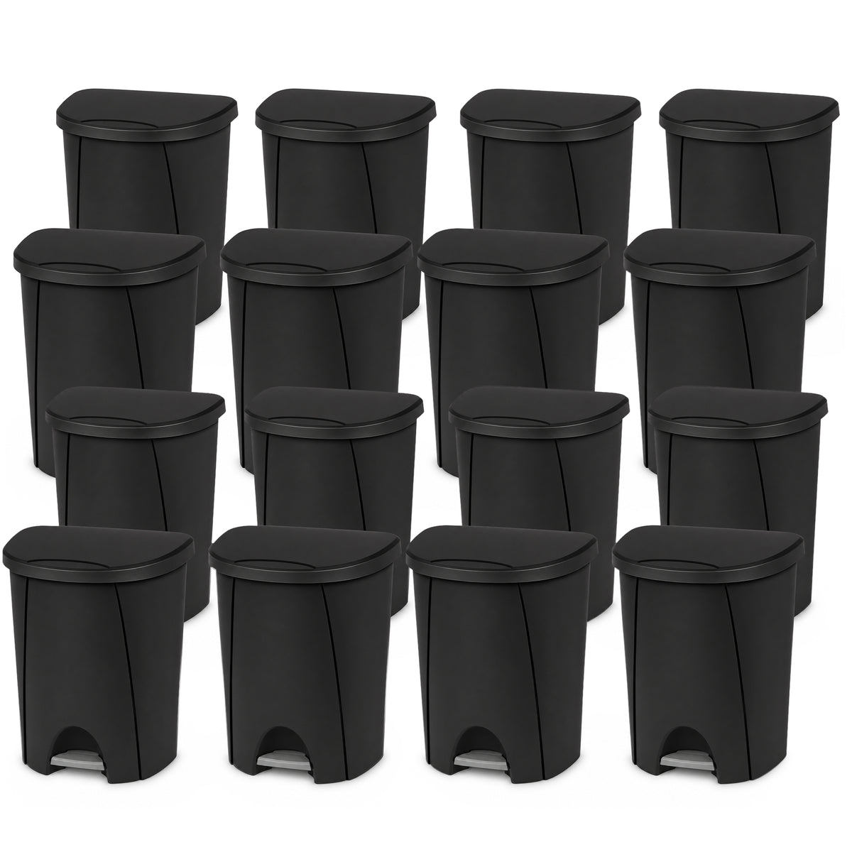 Sterilite 6.6 Gallon StepOn Wastebasket Hands Free Trash Can, Black, 16 Pack