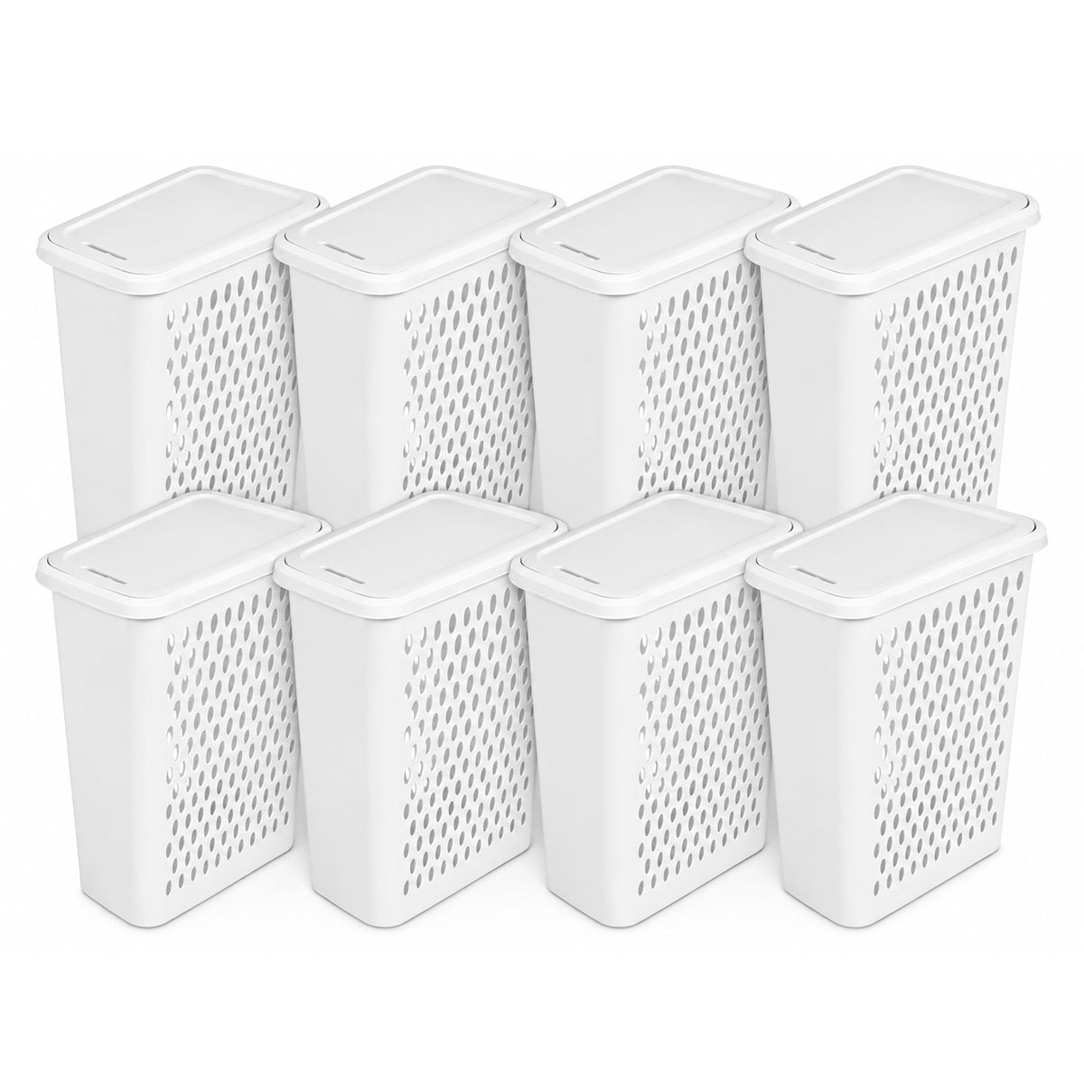 Sterilite Slim Laundry Hamper, 1.75 Bushel Clothes Basket w/ Lid, White, 8 Pack
