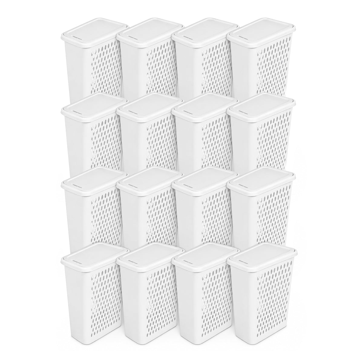 Sterilite Slim Laundry Hamper, 1.75 Bushel Clothes Basket w/ Lid, White, 16 Pack