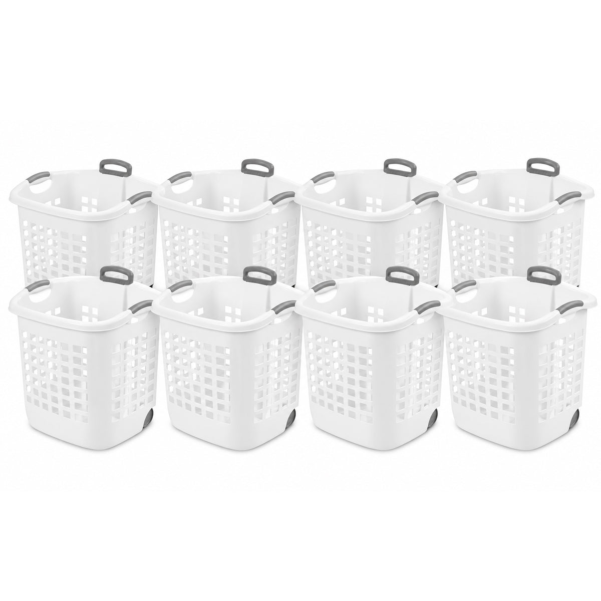 Sterilite Ultra Wheeled Laundry Basket, 1.75 Bushel Hamper with Handles, 8 Pack
