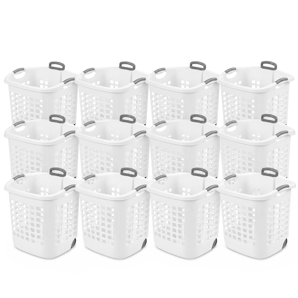 Sterilite Ultra Wheeled Laundry Basket, 1.75 Bushel Hamper with Handles, 12 Pack