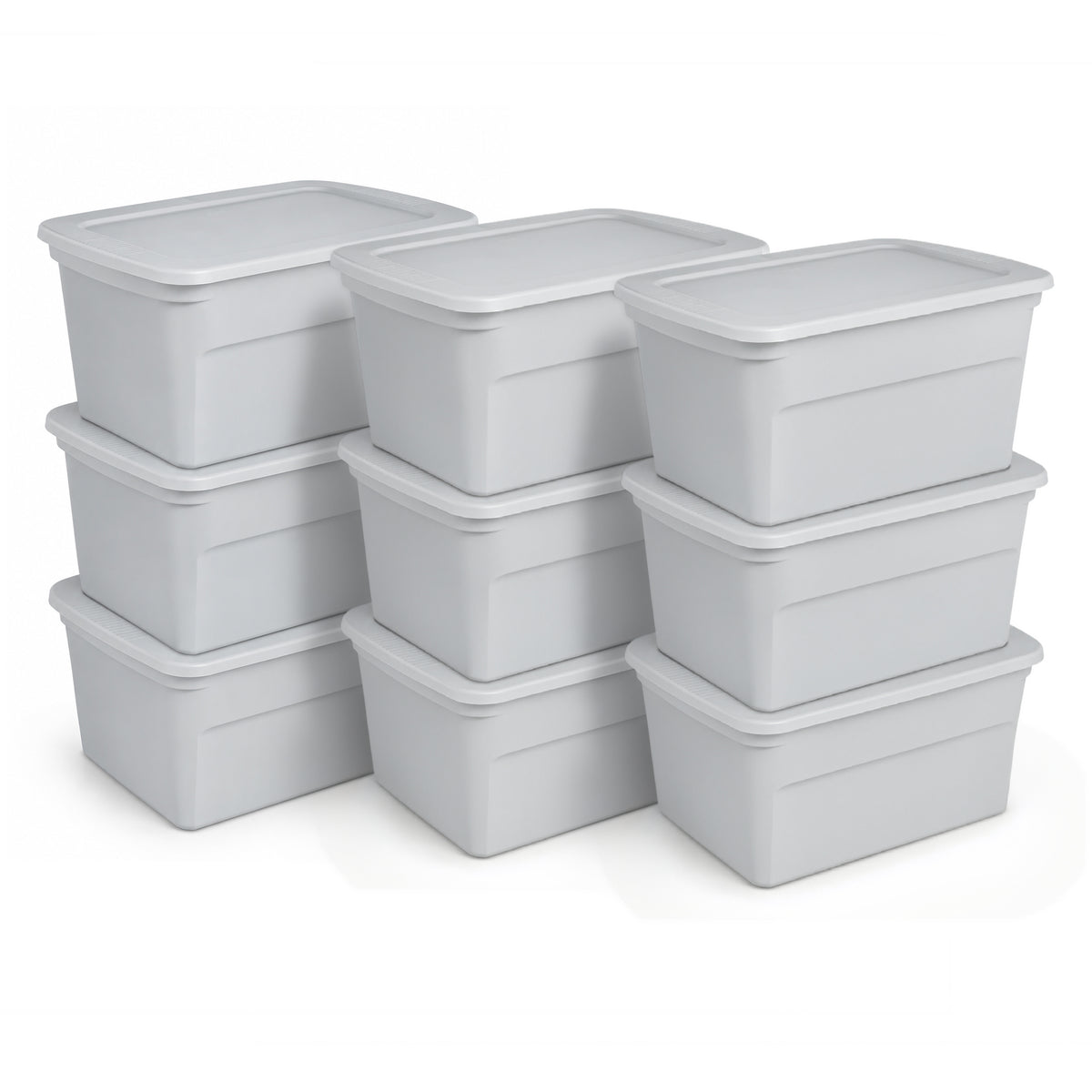 Sterilite 30 Gal Plastic Tote Storage Container w/ Snap On Lid, Cement, 12 Pack