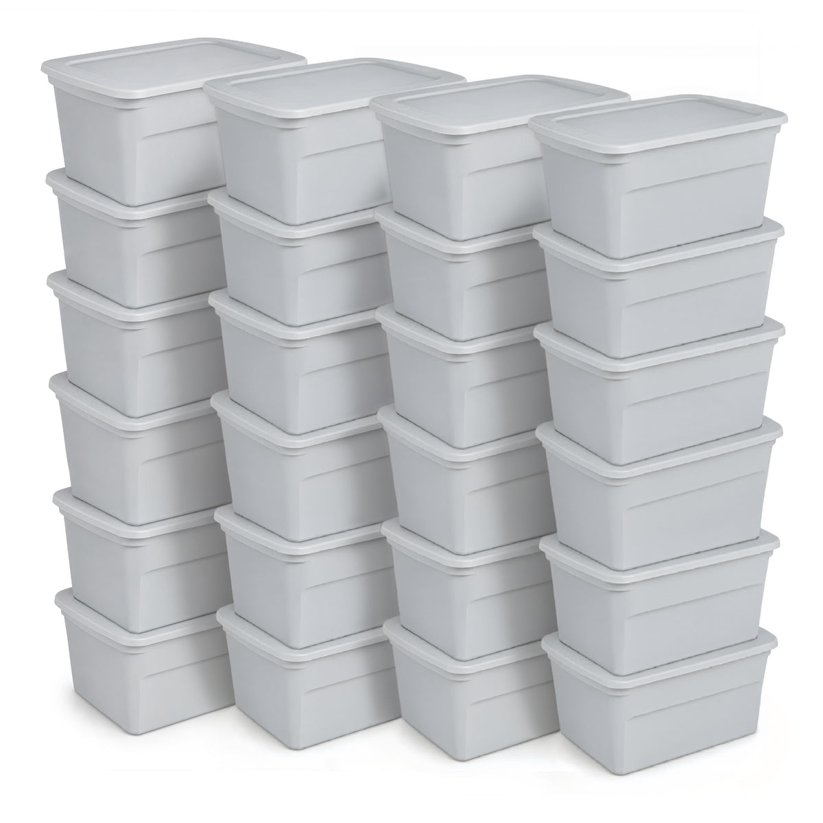 Sterilite 30 Gal Plastic Tote Storage Container w/ Snap On Lid, Cement, 24 Pack