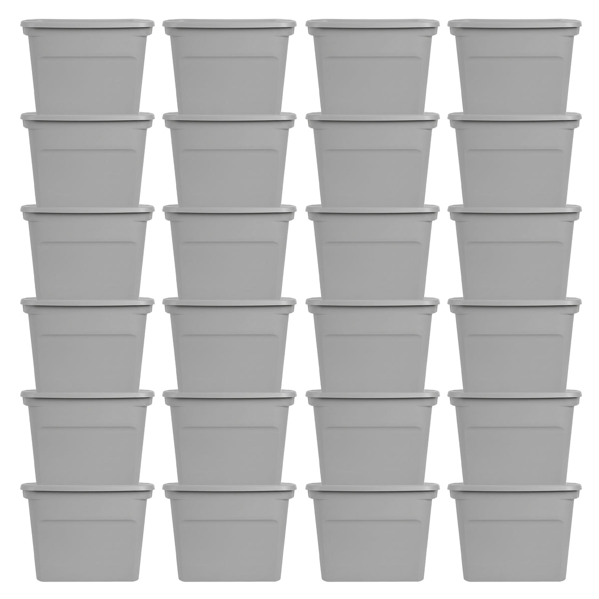 Sterilite 18 Gal Plastic Tote Storage Container with Snap On Lid, Cement, 24Pack