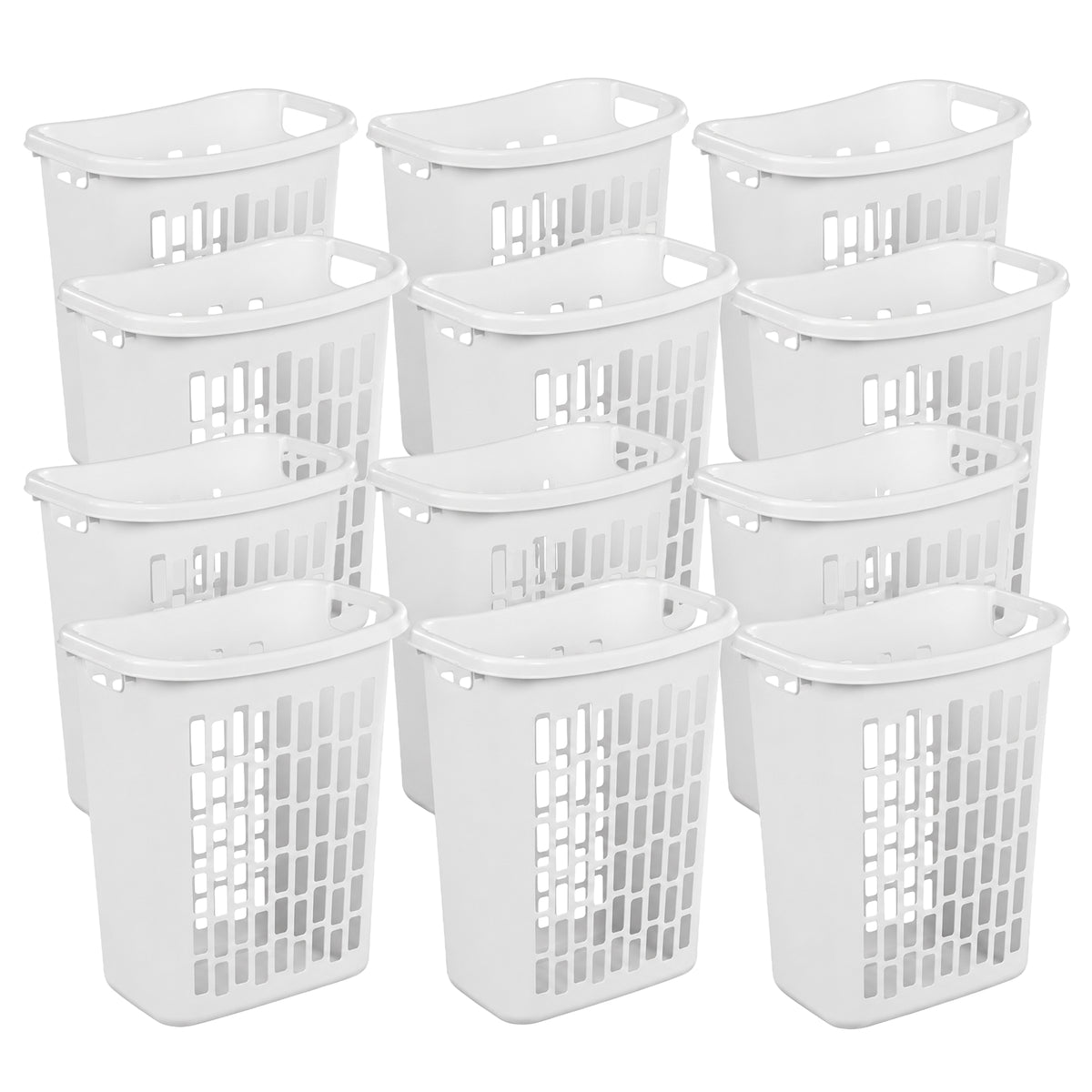 Sterilite Rectangle Open Top Hamper, 1.8 Bushel Laundry Basket, White, 12 Pack