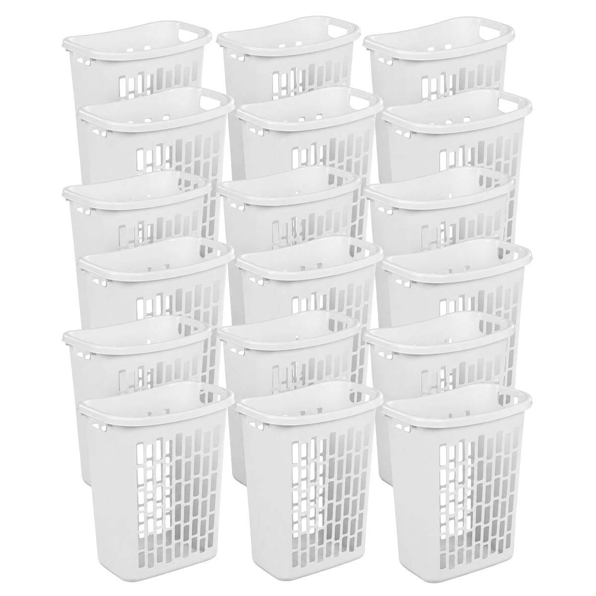 Sterilite Rectangle Open Top Hamper, 1.8 Bushel Laundry Basket, White, 18 Pack