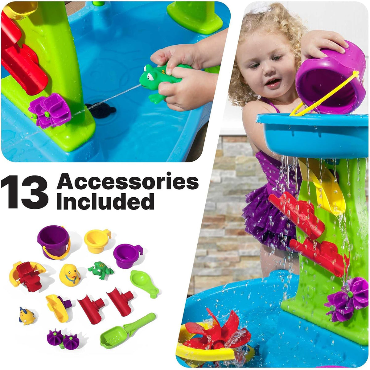 Step2 Rain Showers Splash Pond Sensory Water Table with Cover for Outdoor Play