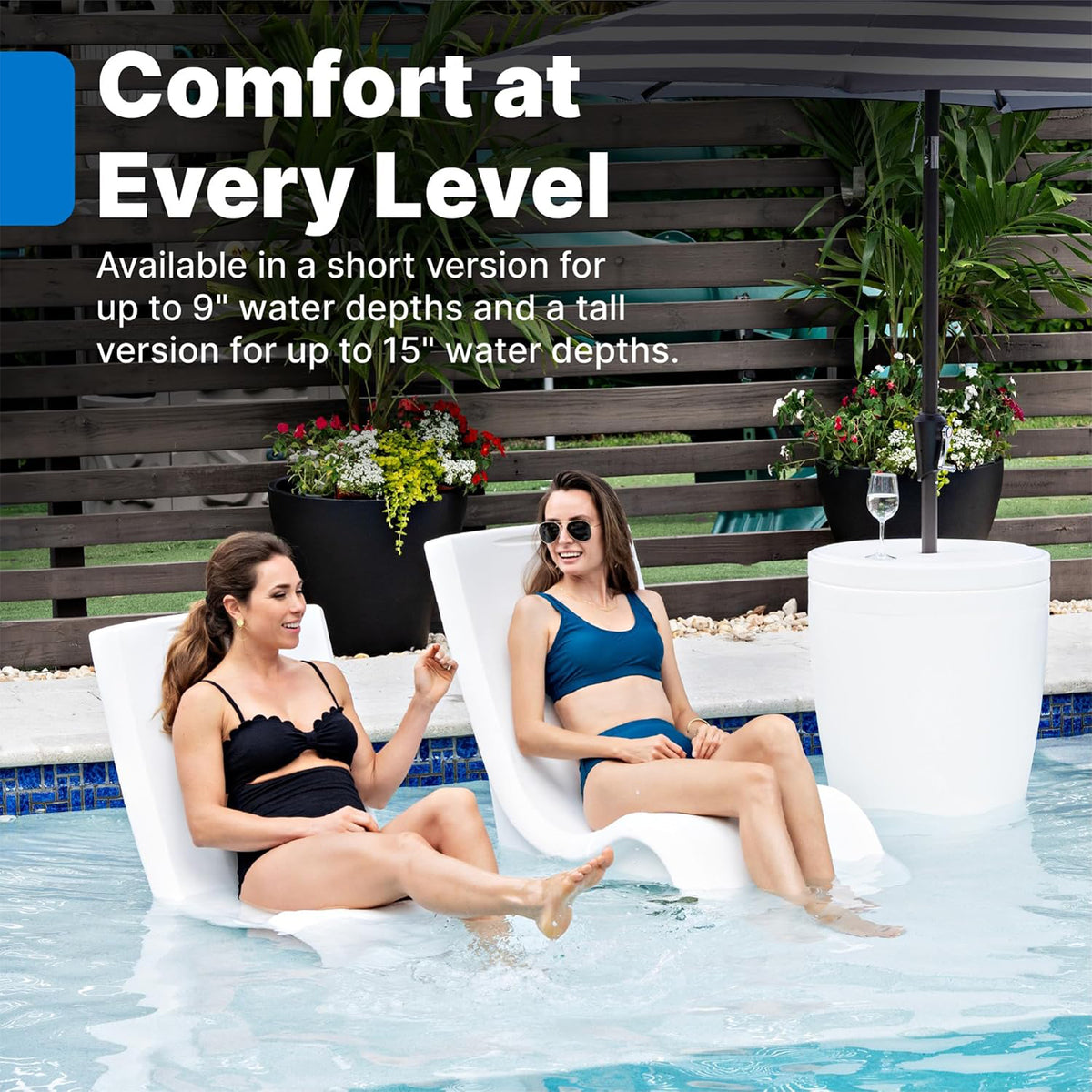 Step2 Vero Chair Tall In Water Pool Lounger with 300 Lb Weight Capacity, White