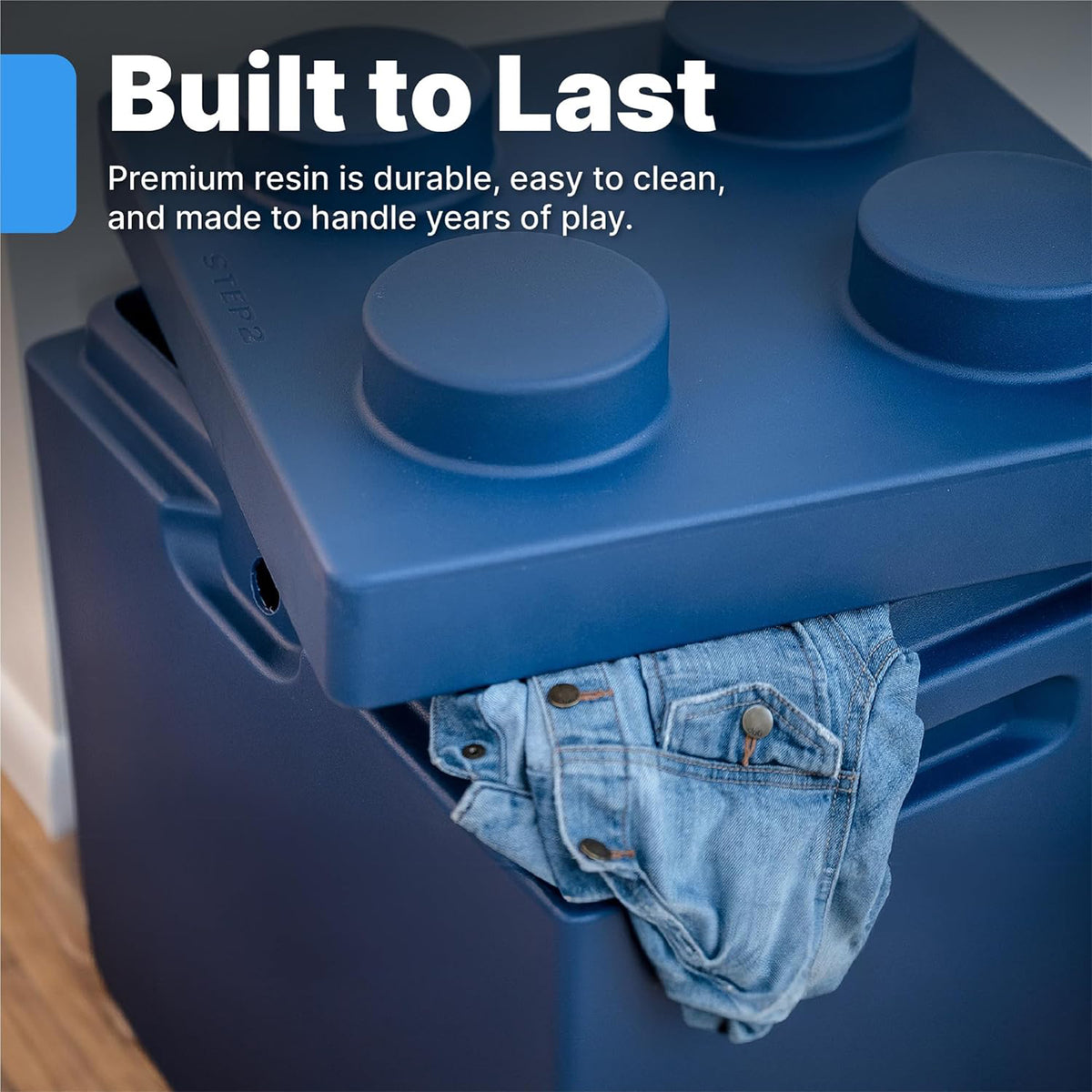 Step2 Contemporary Builders Toy Box with Lid, Storage Chest for Kids, Denim Blue