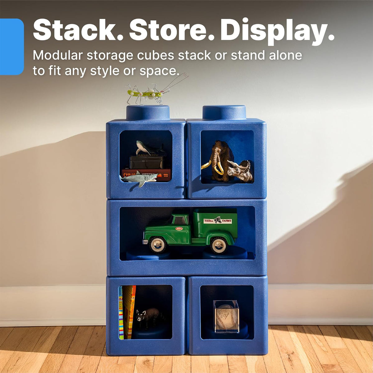 Step2 5 Pc Open-Front Contemporary Builders Storage Cubes Organizer, Denim Blue