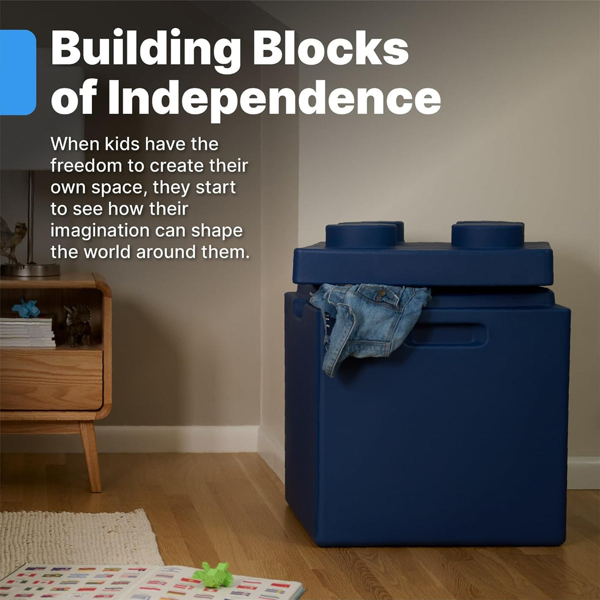Step2 5 Pc Open-Front Contemporary Builders Storage Cubes Organizer, Denim Blue
