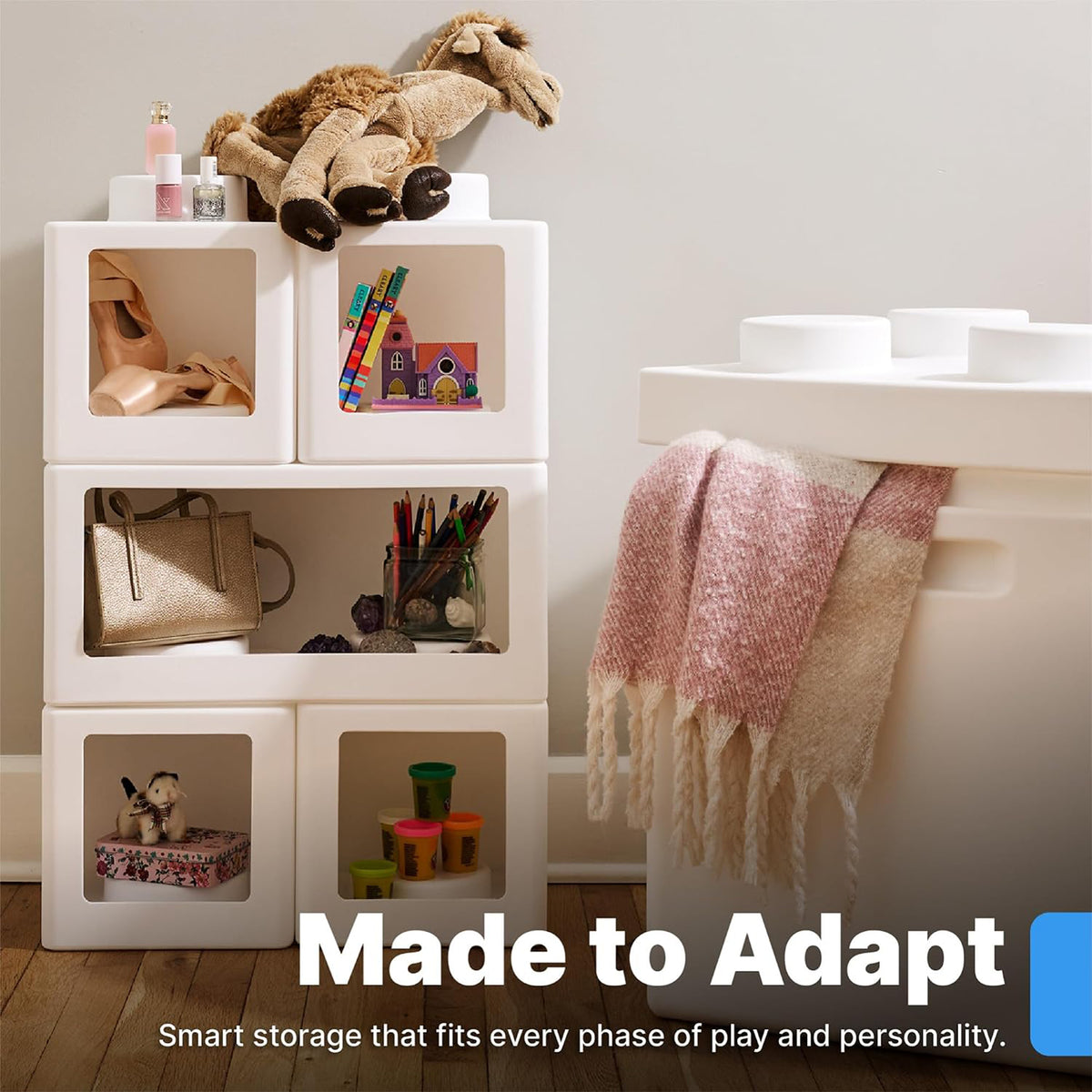 Step2 5 Pc Open-Front Contemporary Builders Storage Cubes Toys Organizer, White
